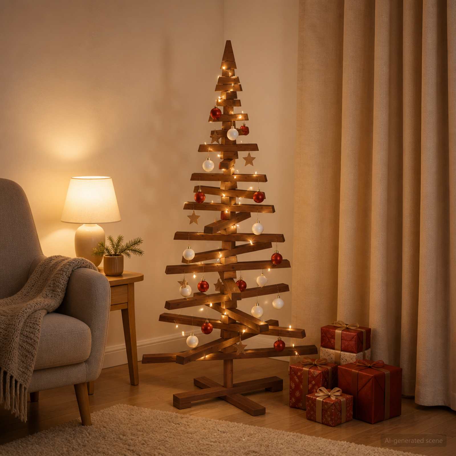 Albero di Natale in legno KOTKA 120 cm Legno Massello di Pino