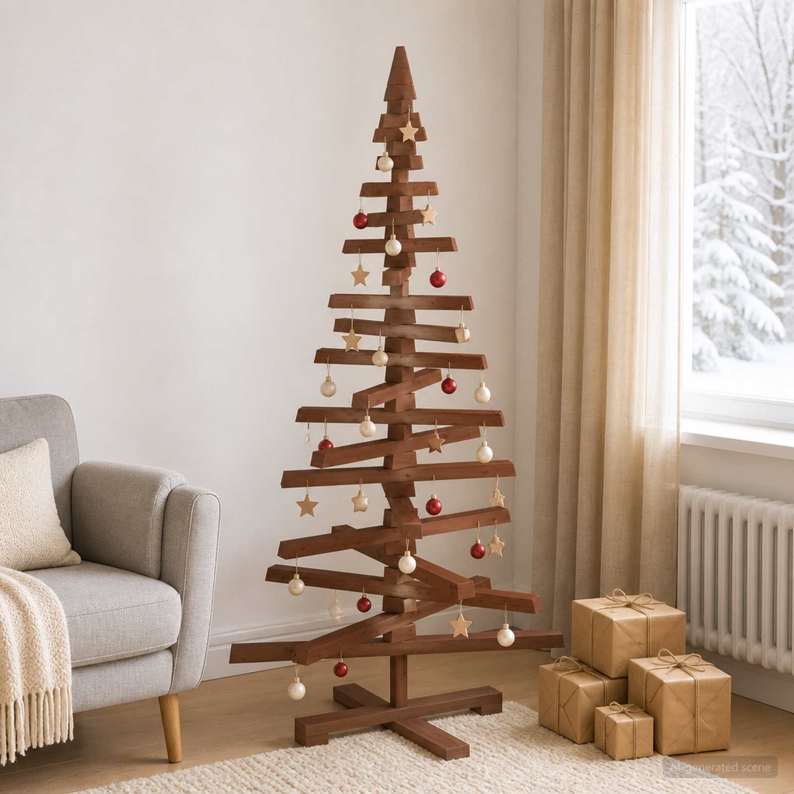 Albero di Natale in legno KOTKA 120 cm Legno Massello di Pino