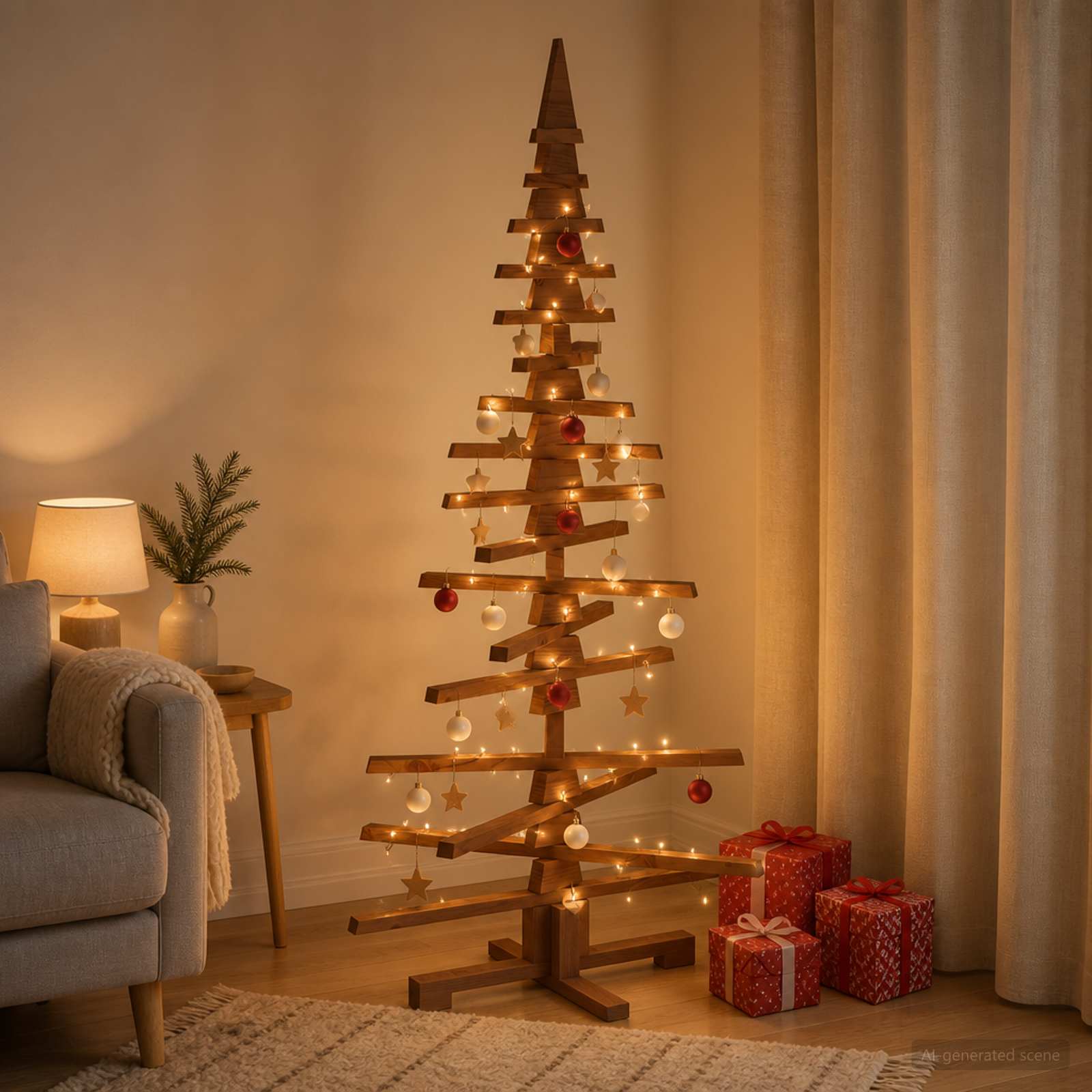 Albero di Natale in legno KOTKA 150 cm Legno Massello di Pino
