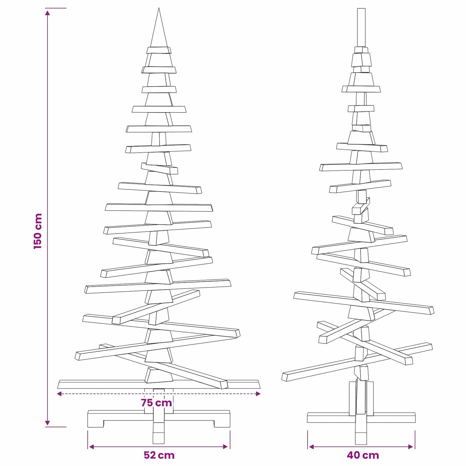 Albero di Natale in legno KOTKA 150 cm Legno Massello di Pino