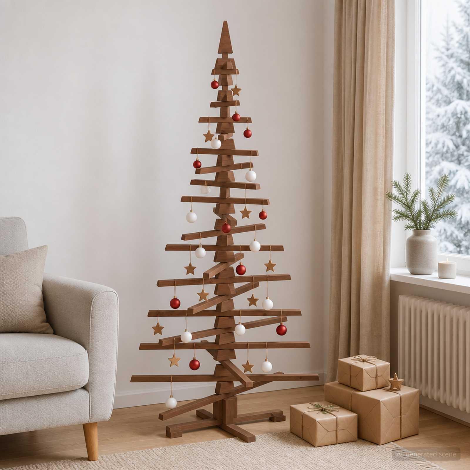 Albero di Natale in legno KOTKA 180 cm Legno Massello di Pino
