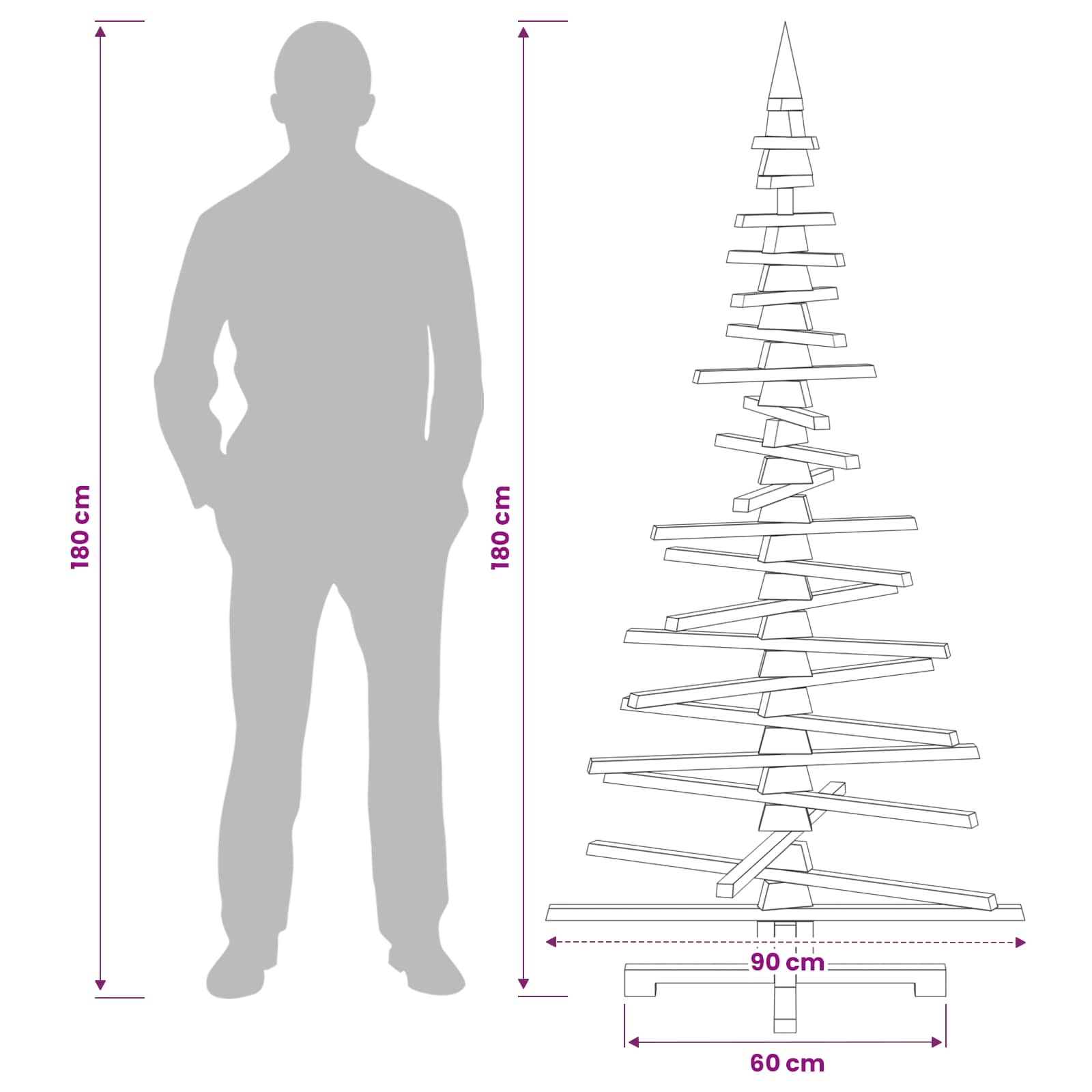 Albero di Natale in legno KOTKA 180 cm Legno Massello di Pino