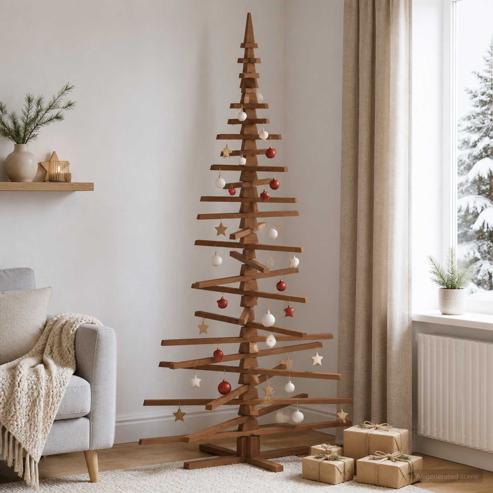 Albero di Natale in legno KOTKA 210 cm Legno Massello di Pino