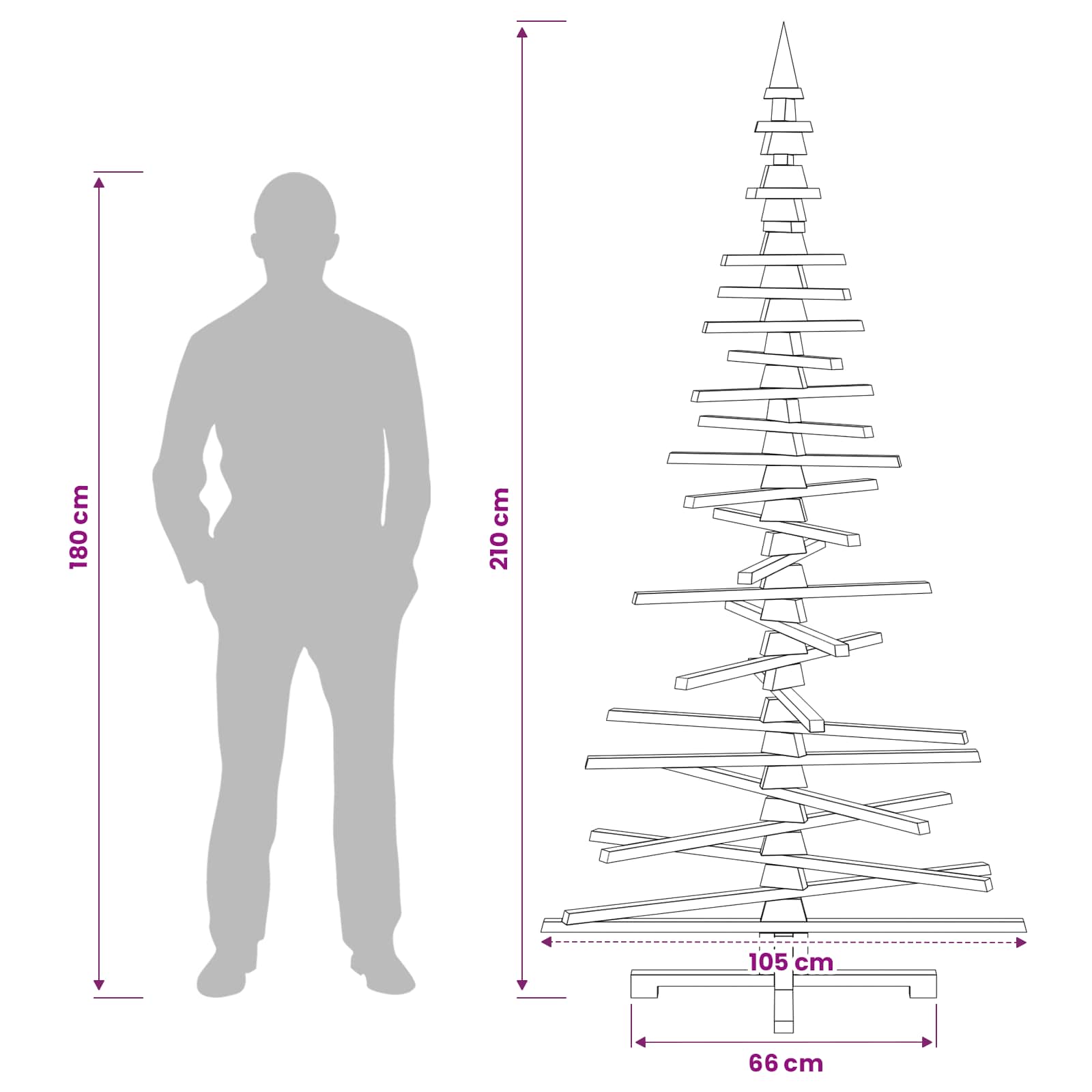 Albero di Natale in legno KOTKA 210 cm Legno Massello di Pino