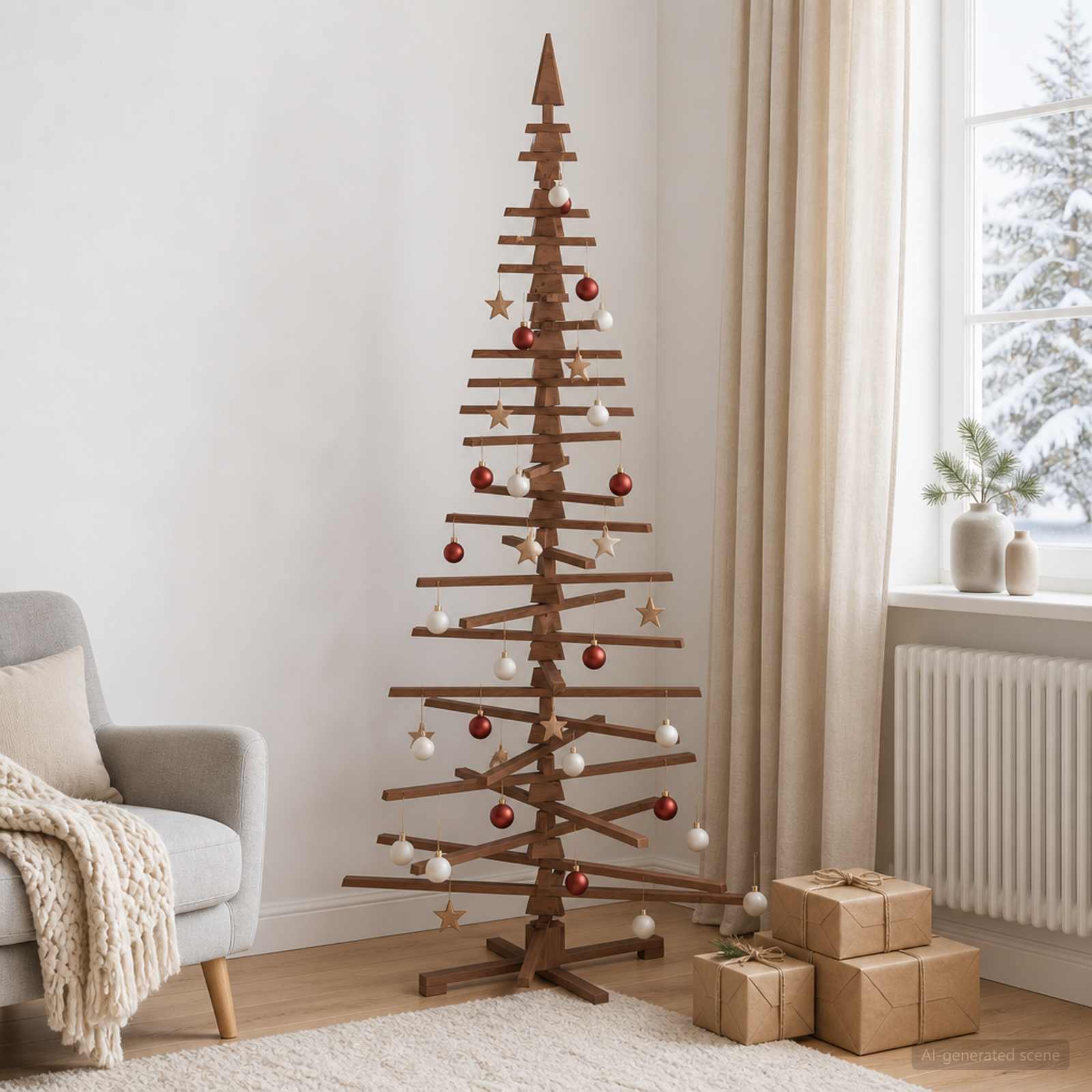 Albero di Natale in legno KOTKA 240 cm Legno Massello di Pino