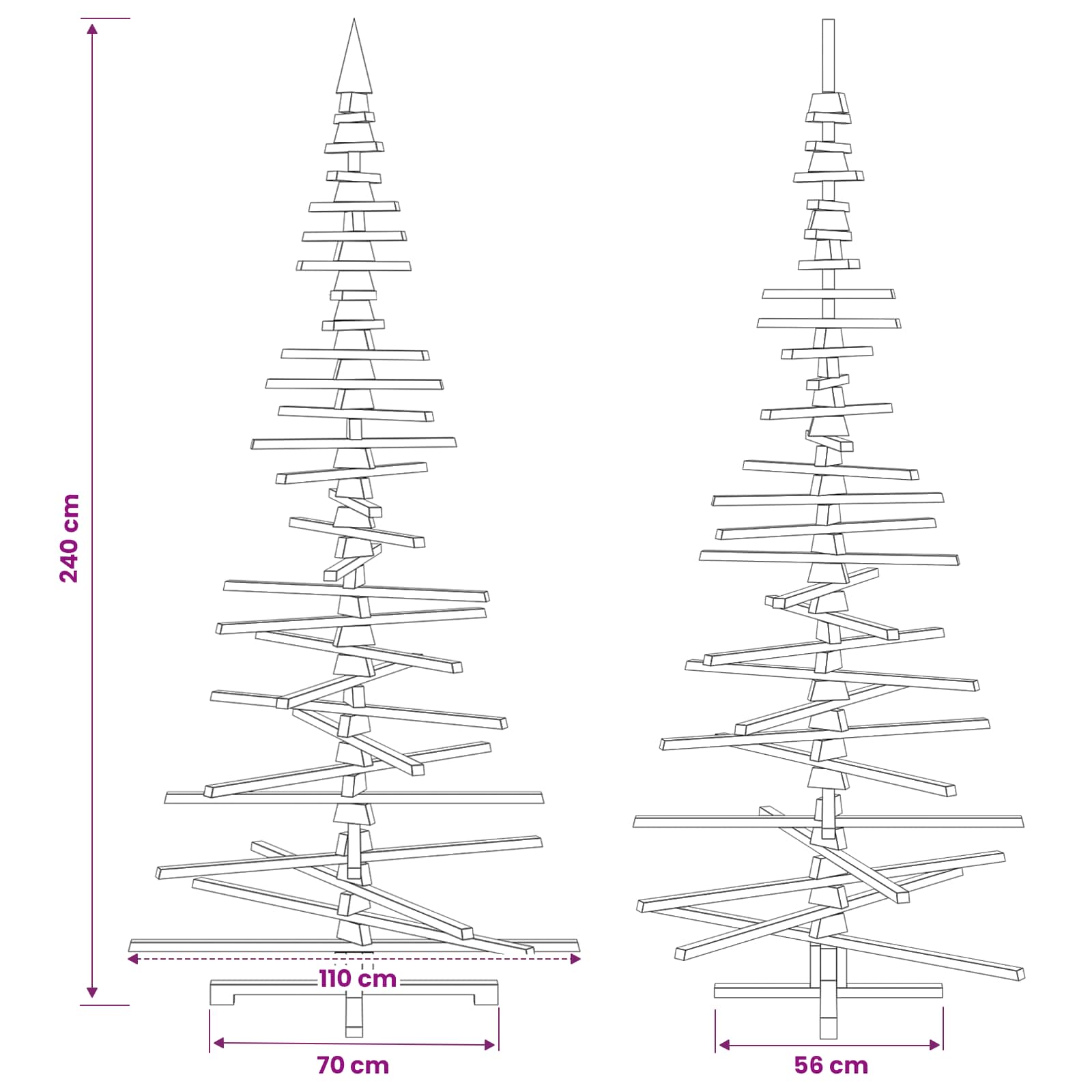 Albero di Natale in legno KOTKA 240 cm Legno Massello di Pino
