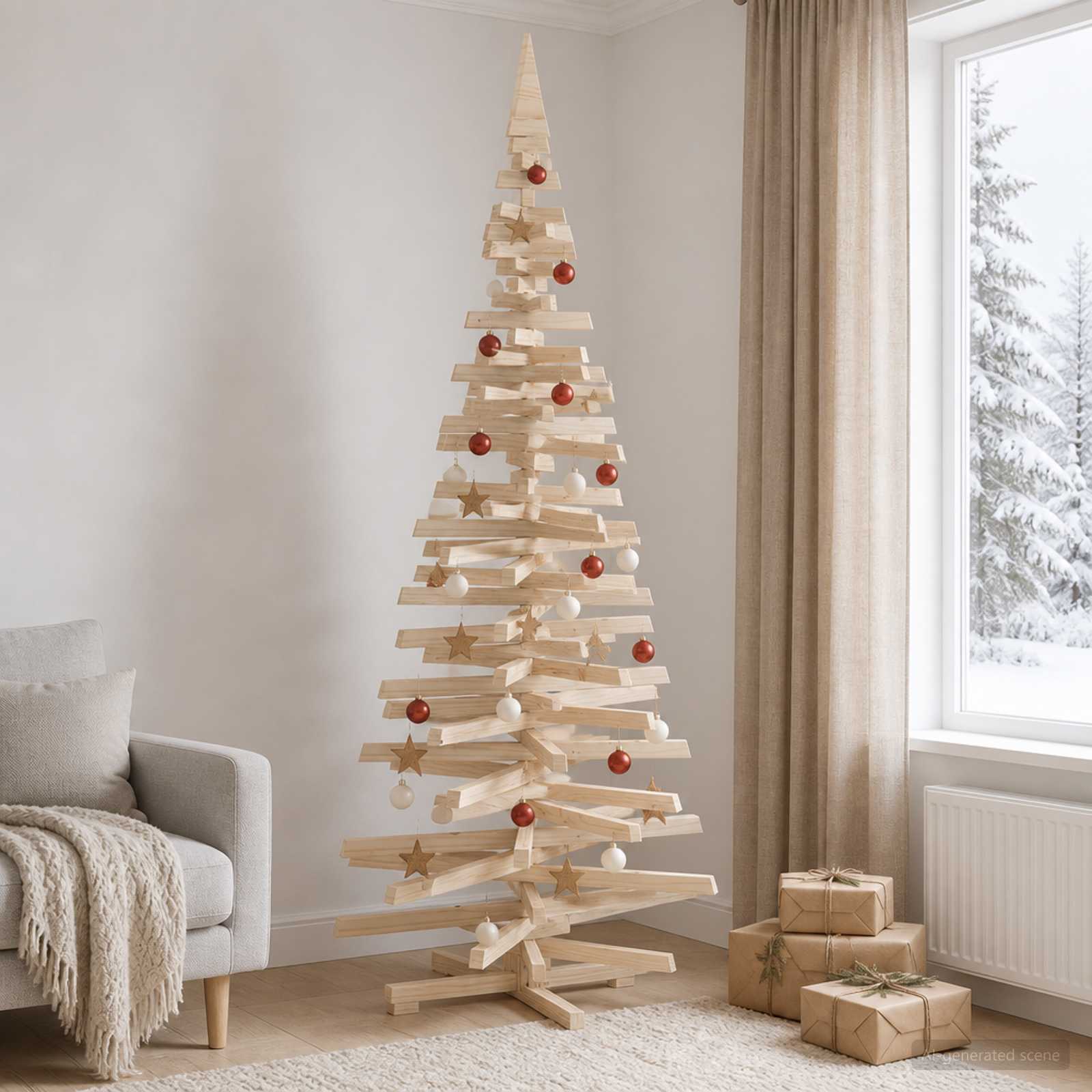 Albero di Natale in legno KOTKA 240 cm Legno Massello di Pino