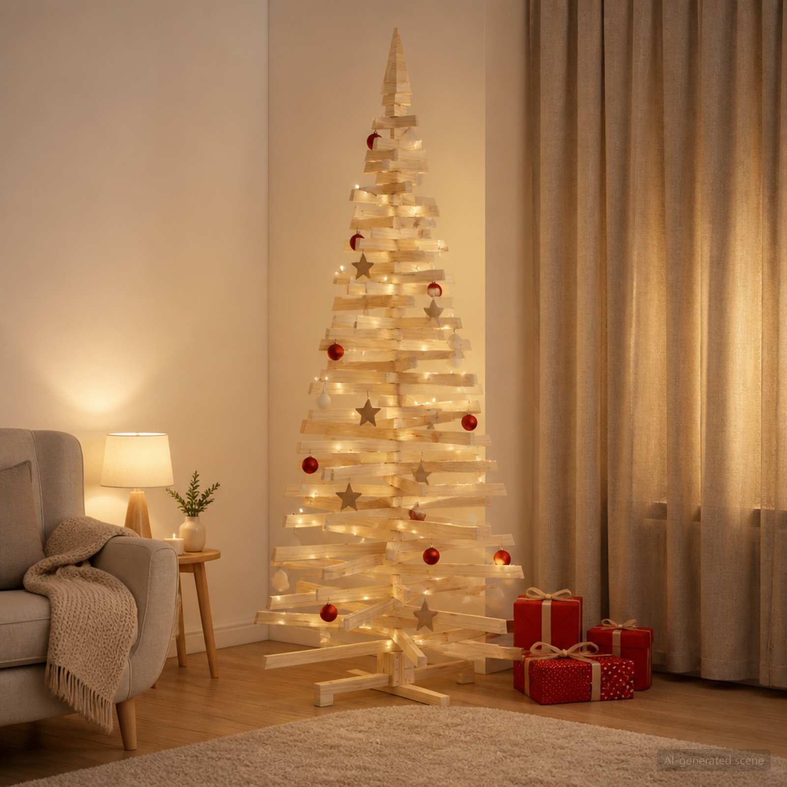 Albero di Natale in legno KOTKA 240 cm Legno Massello di Pino