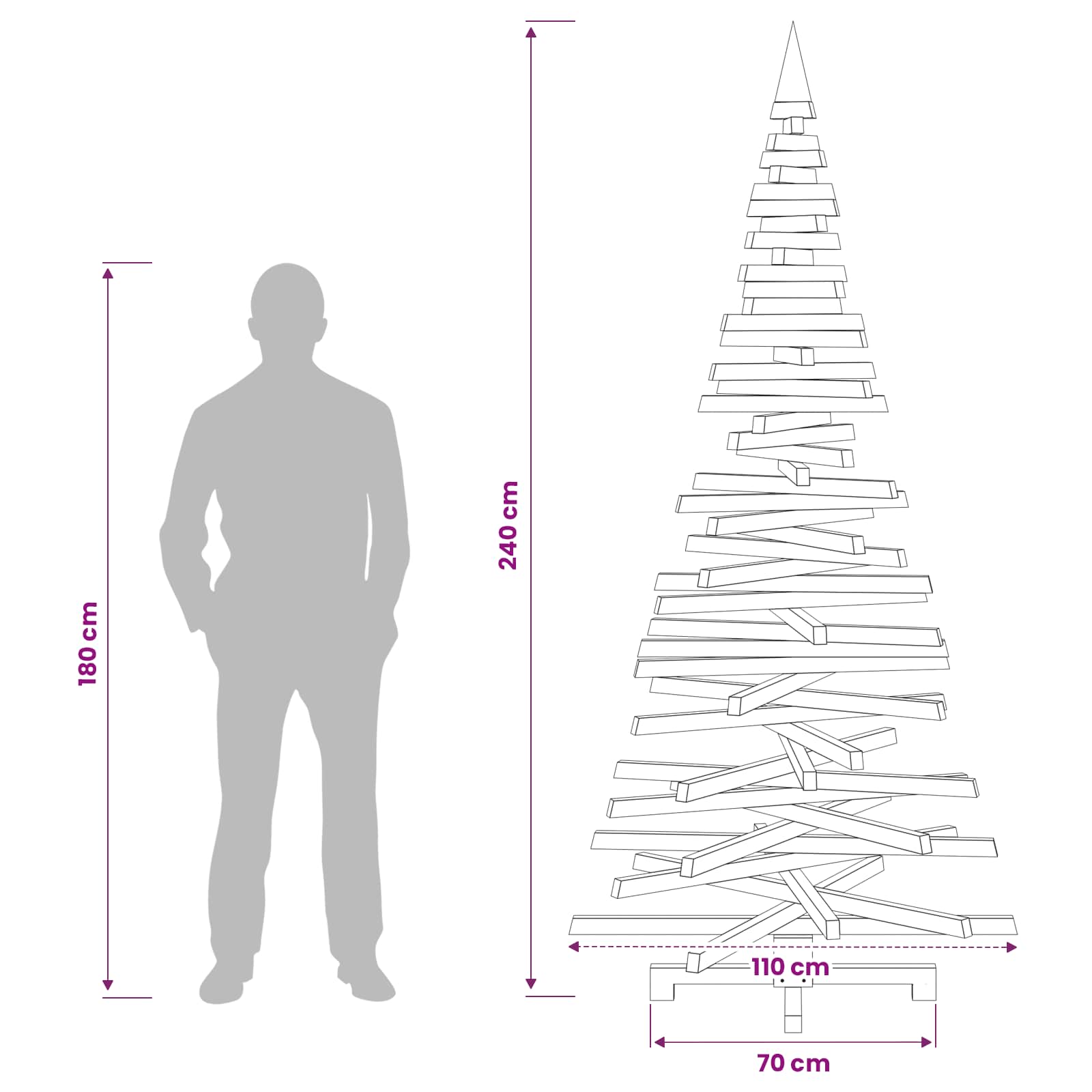 Albero di Natale in legno KOTKA 240 cm Legno Massello di Pino