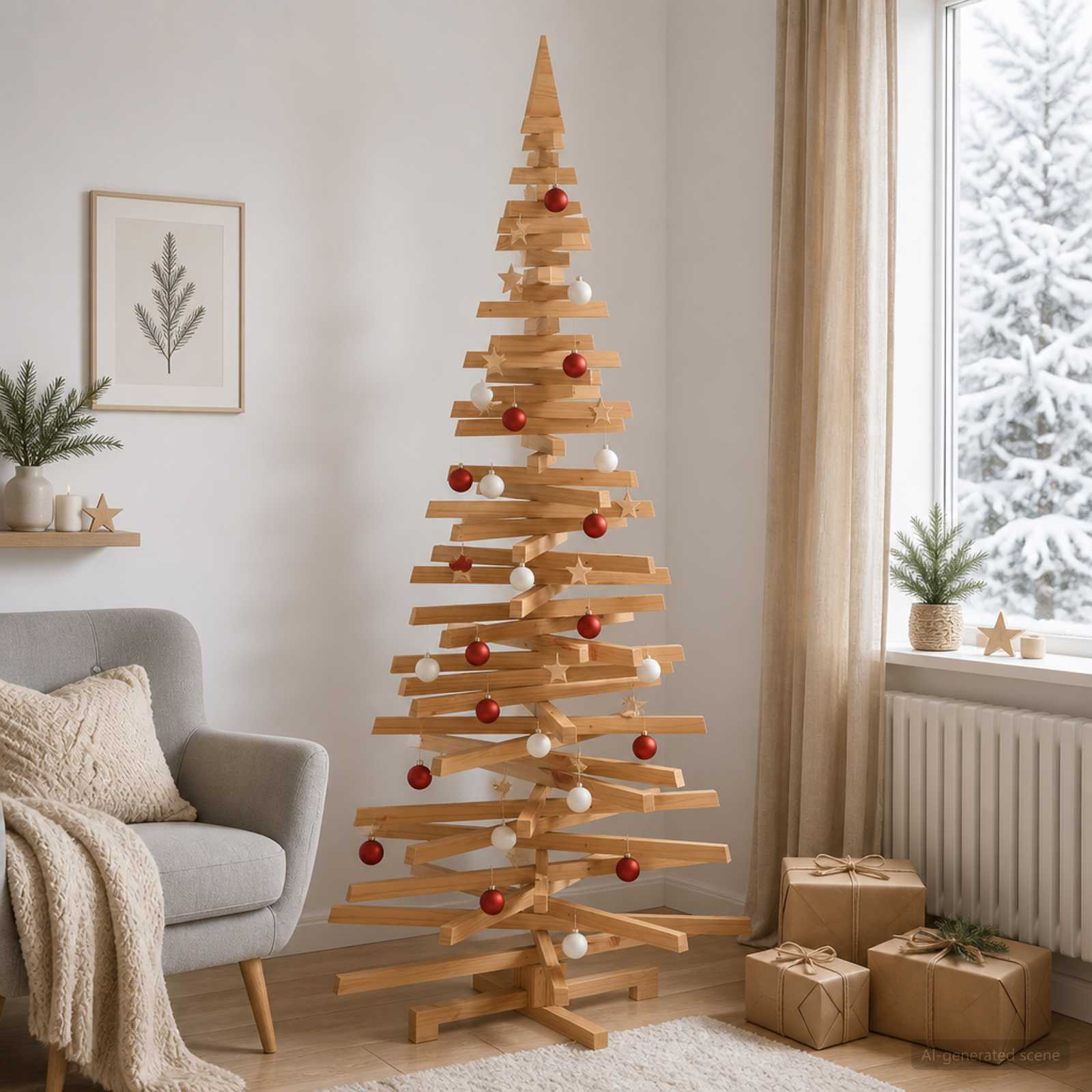 Albero di Natale in legno KOTKA 240 cm Legno Massello di Pino