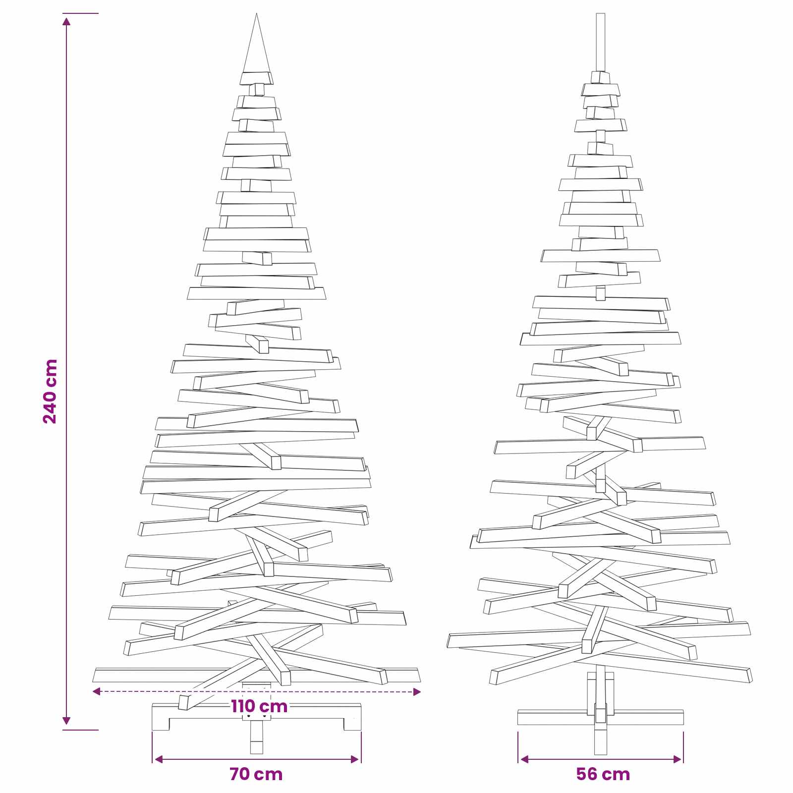 Albero di Natale in legno KOTKA 240 cm Legno Massello di Pino