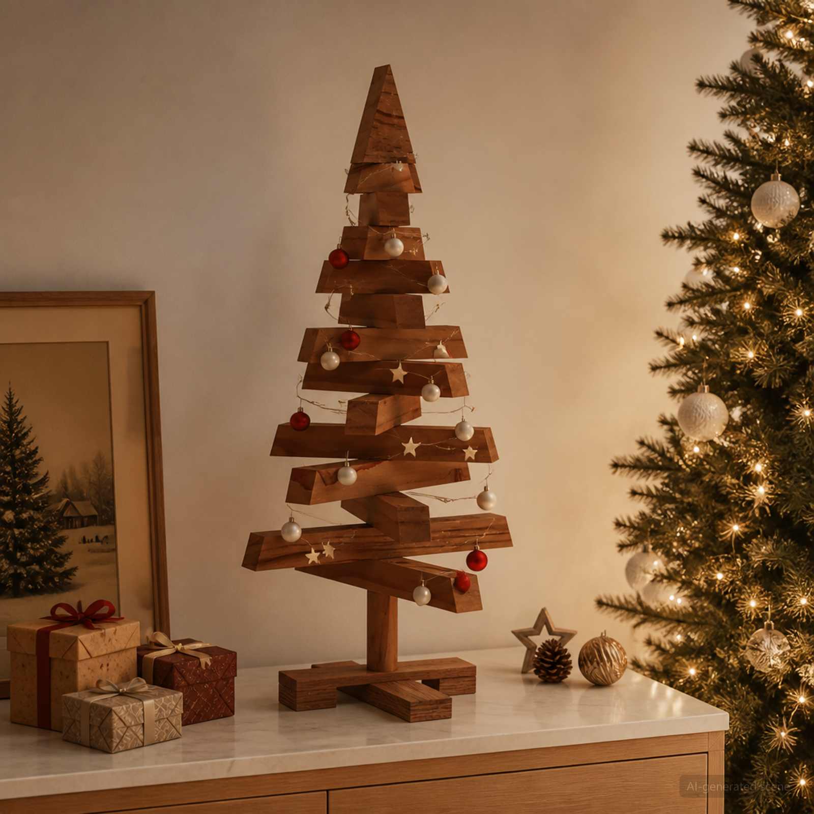Albero di Natale in legno KOTKA 60 cm Legno Massello di Pino