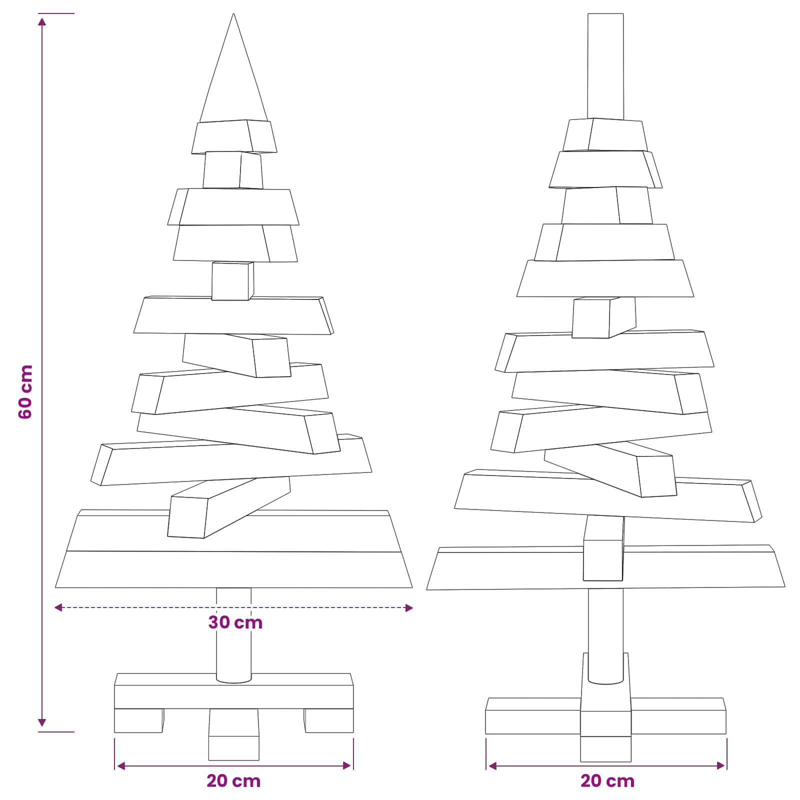 Albero di Natale in legno KOTKA 60 cm Legno Massello di Pino
