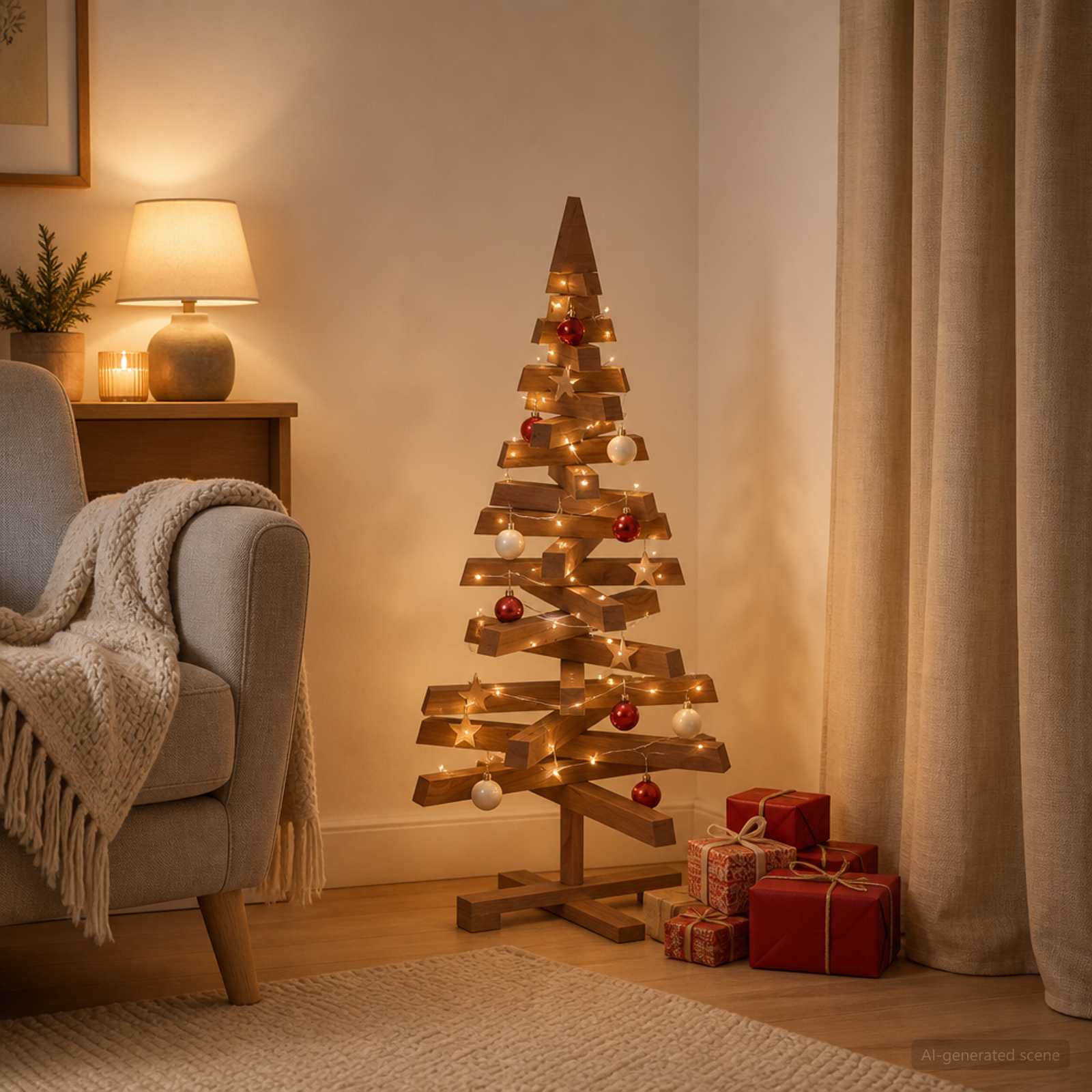 Albero di Natale in legno KOTKA 90 cm Legno Massello di Pino