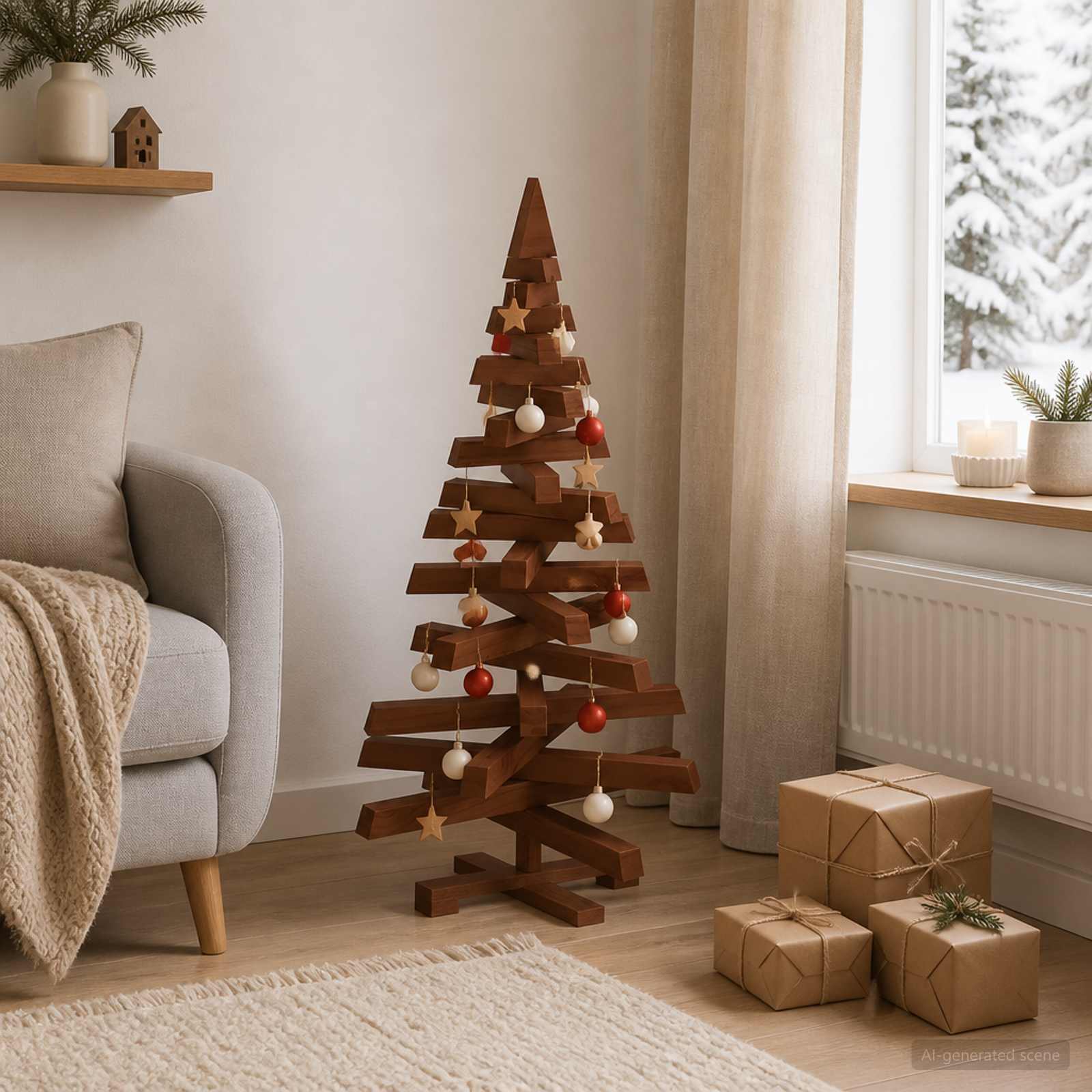 Albero di Natale in legno KOTKA 90 cm Legno Massello di Pino