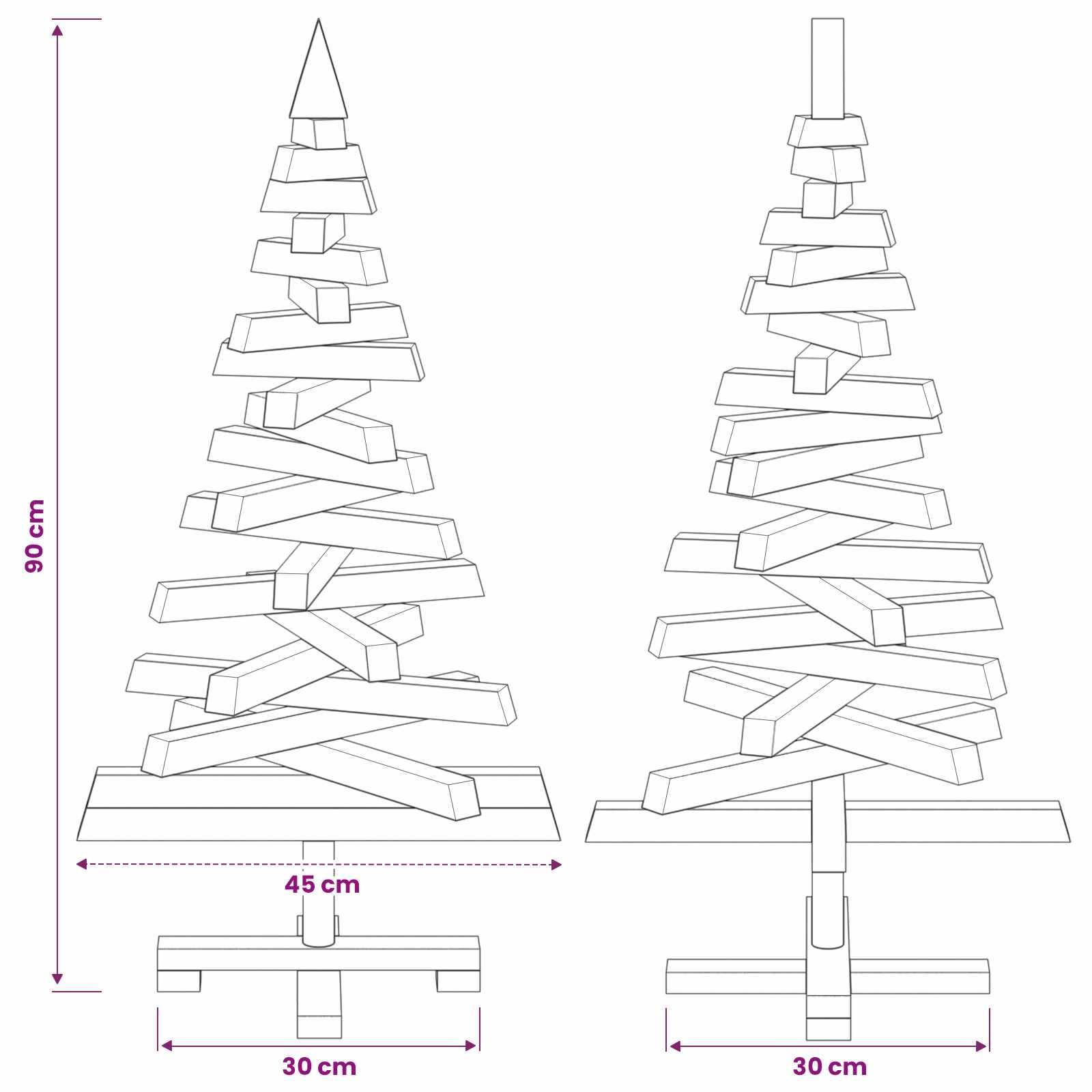 Albero di Natale in legno KOTKA 90 cm Legno Massello di Pino