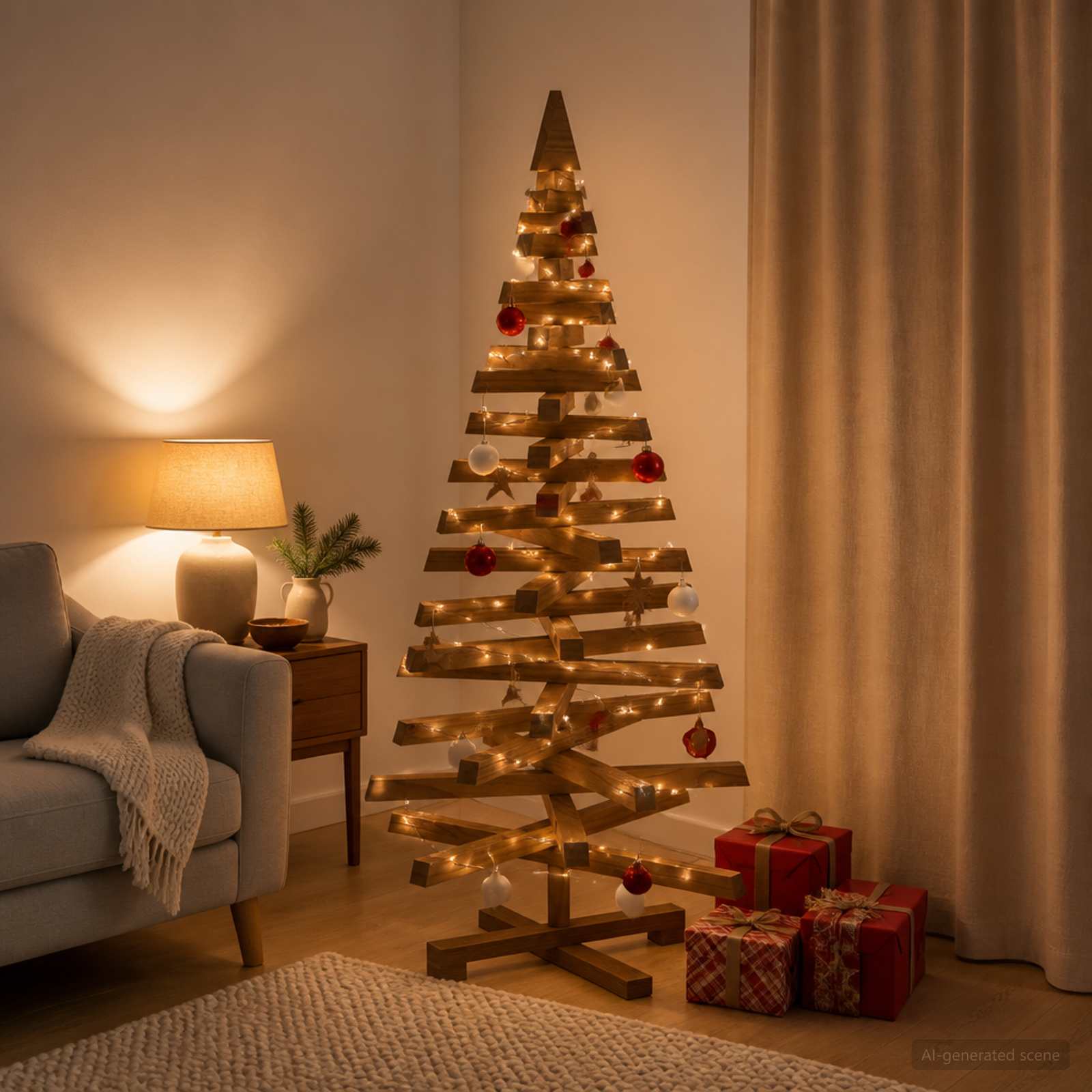 Albero di Natale in legno KOTKA 120 cm Legno Massello di Pino