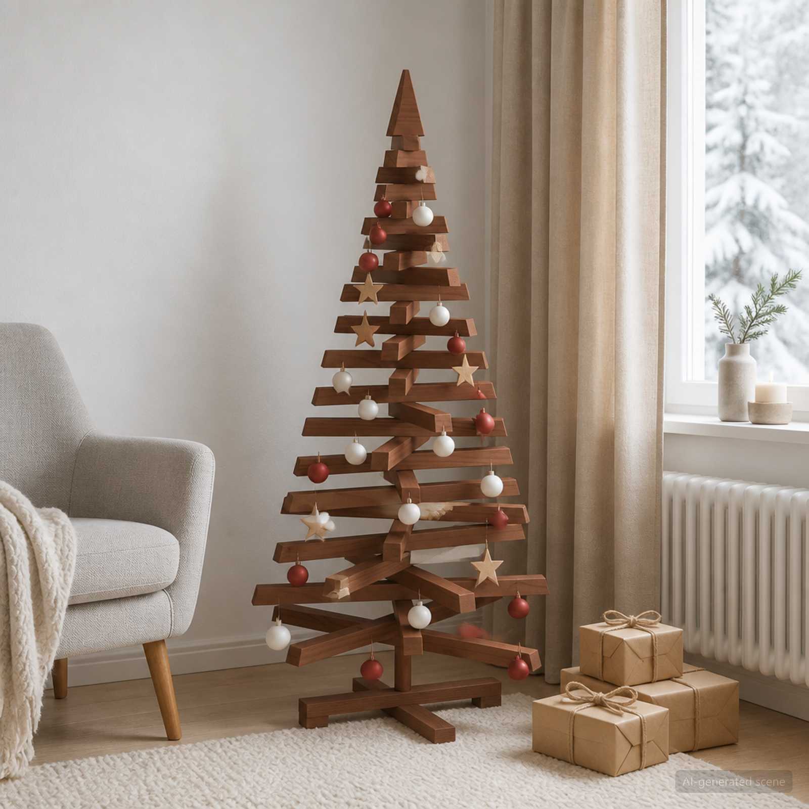 Albero di Natale in legno KOTKA 120 cm Legno Massello di Pino