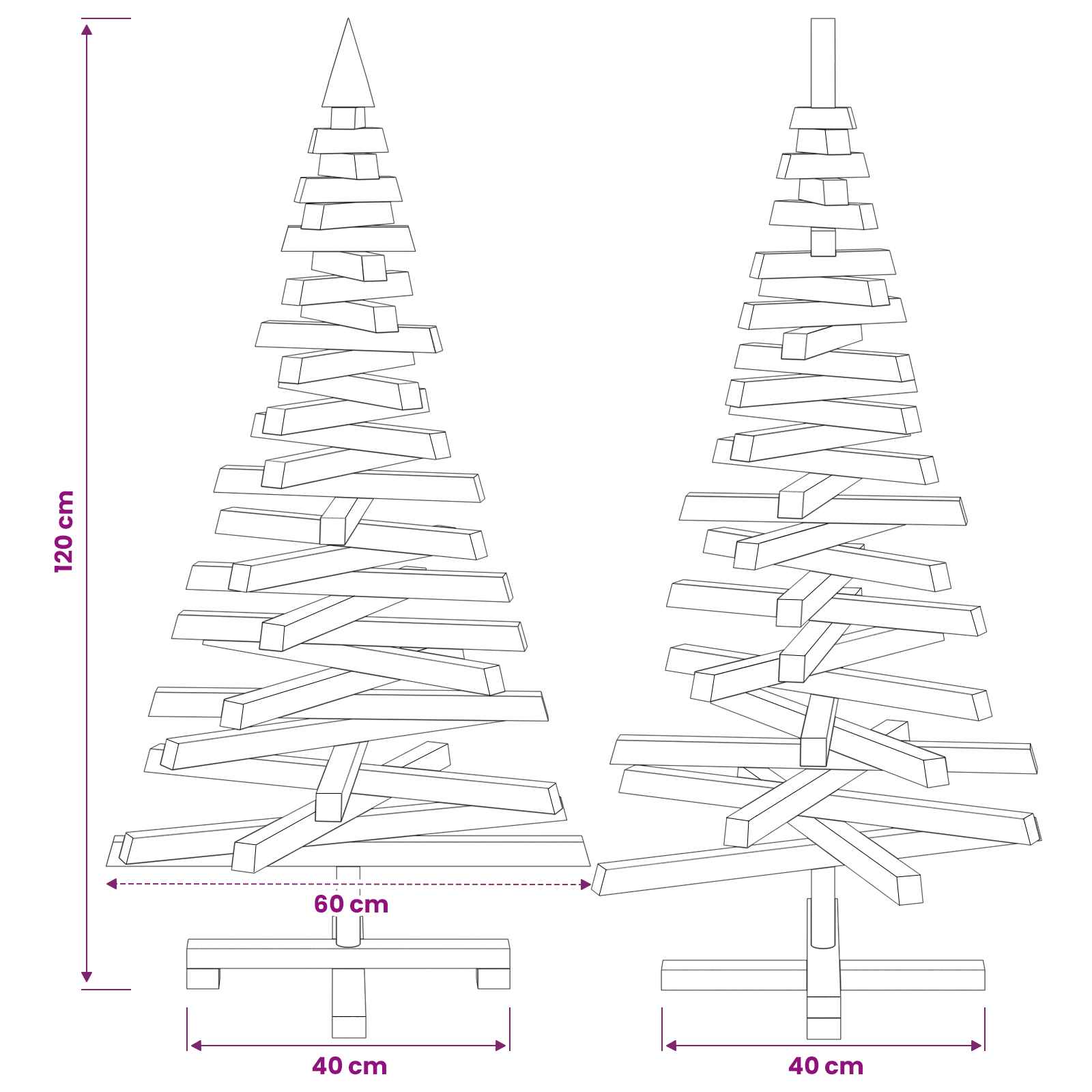 Albero di Natale in legno KOTKA 120 cm Legno Massello di Pino