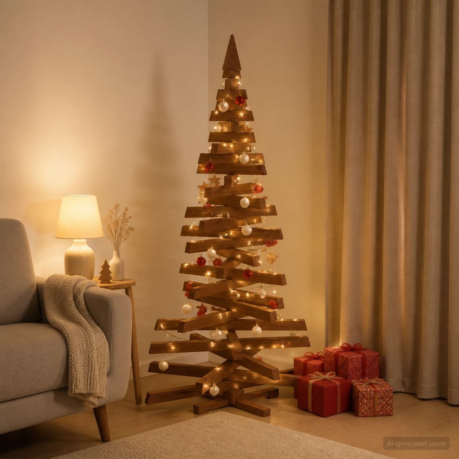 Albero di Natale in legno KOTKA 150 cm Legno Massello di Pino