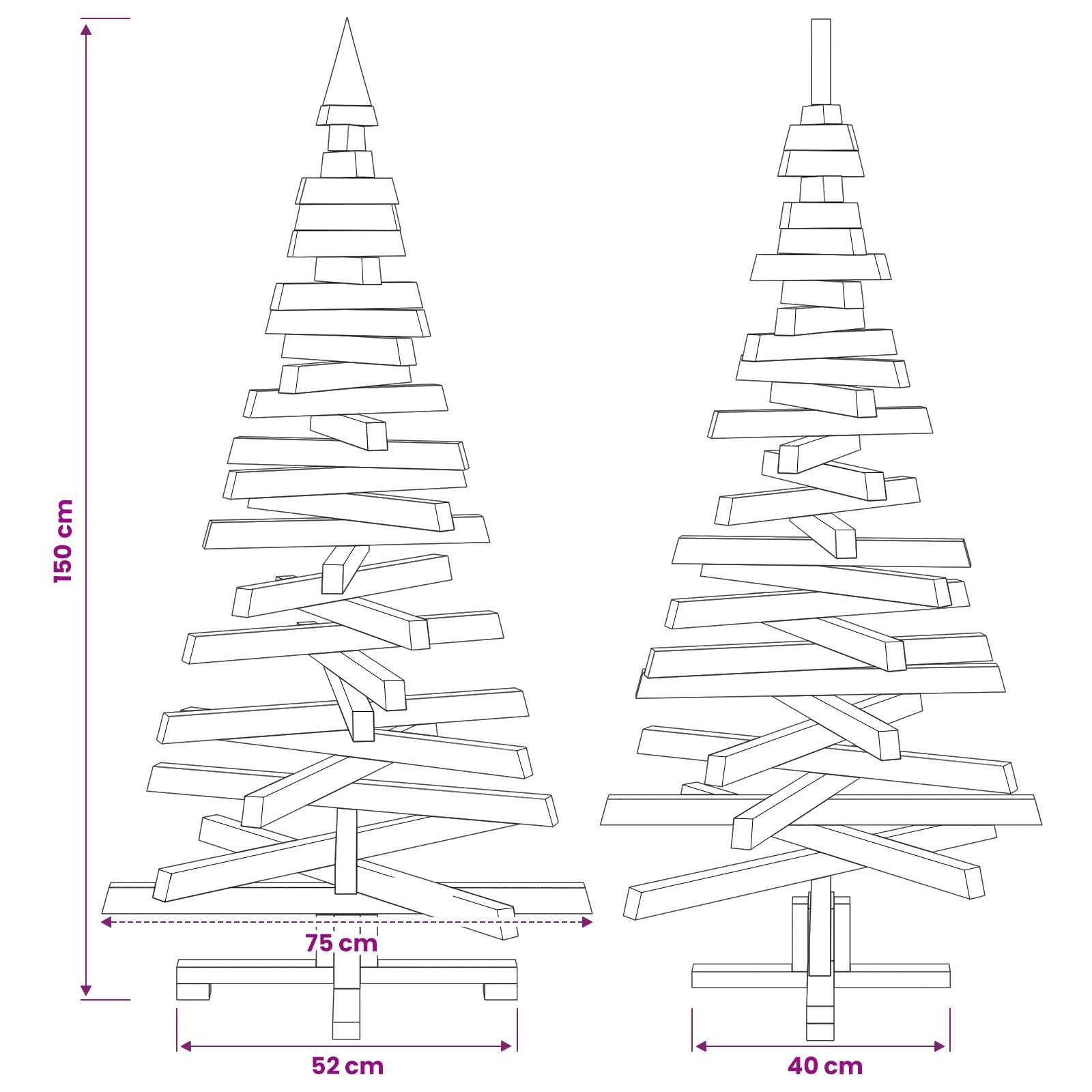 Albero di Natale in legno KOTKA 150 cm Legno Massello di Pino