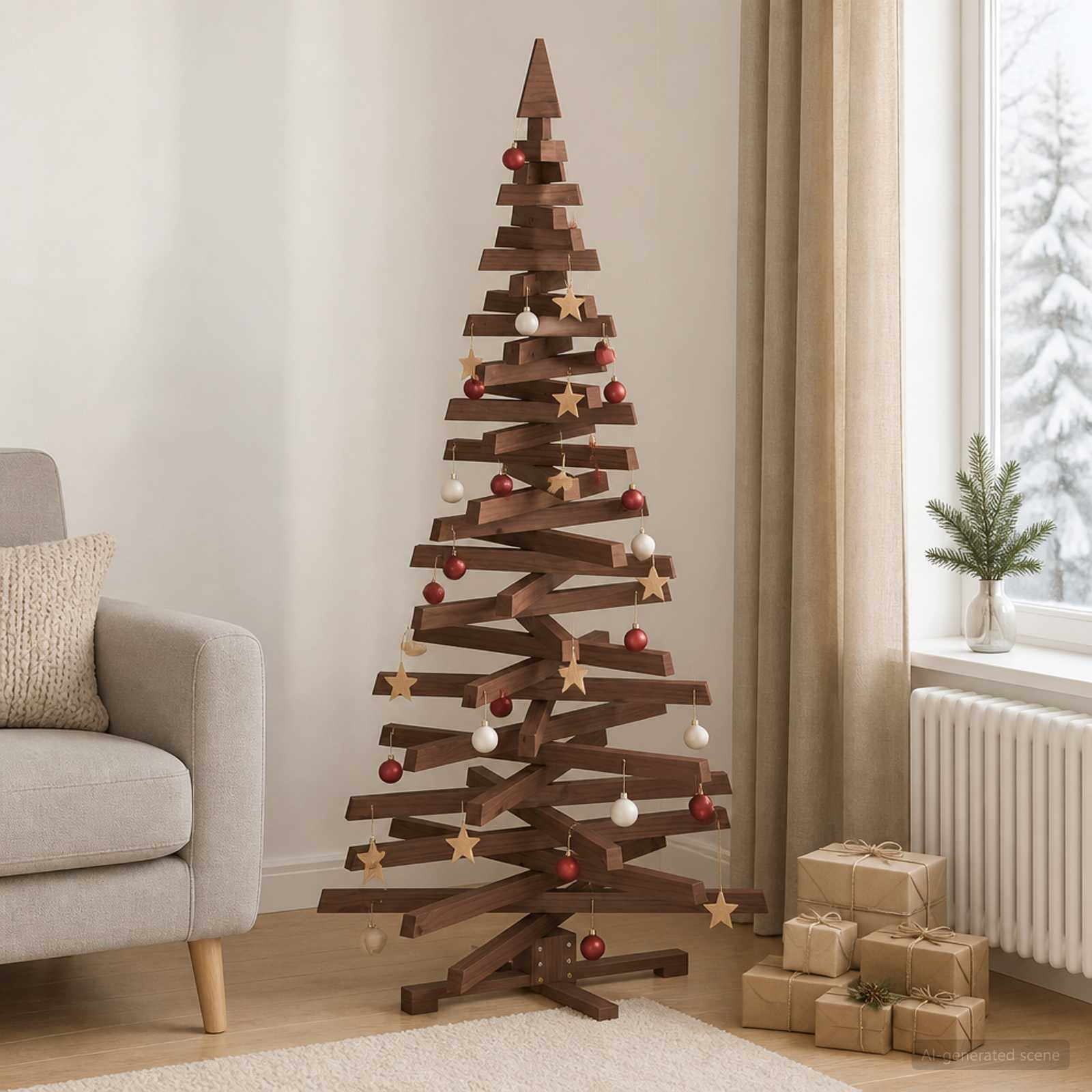 Albero di Natale in legno KOTKA 180 cm Legno Massello di Pino