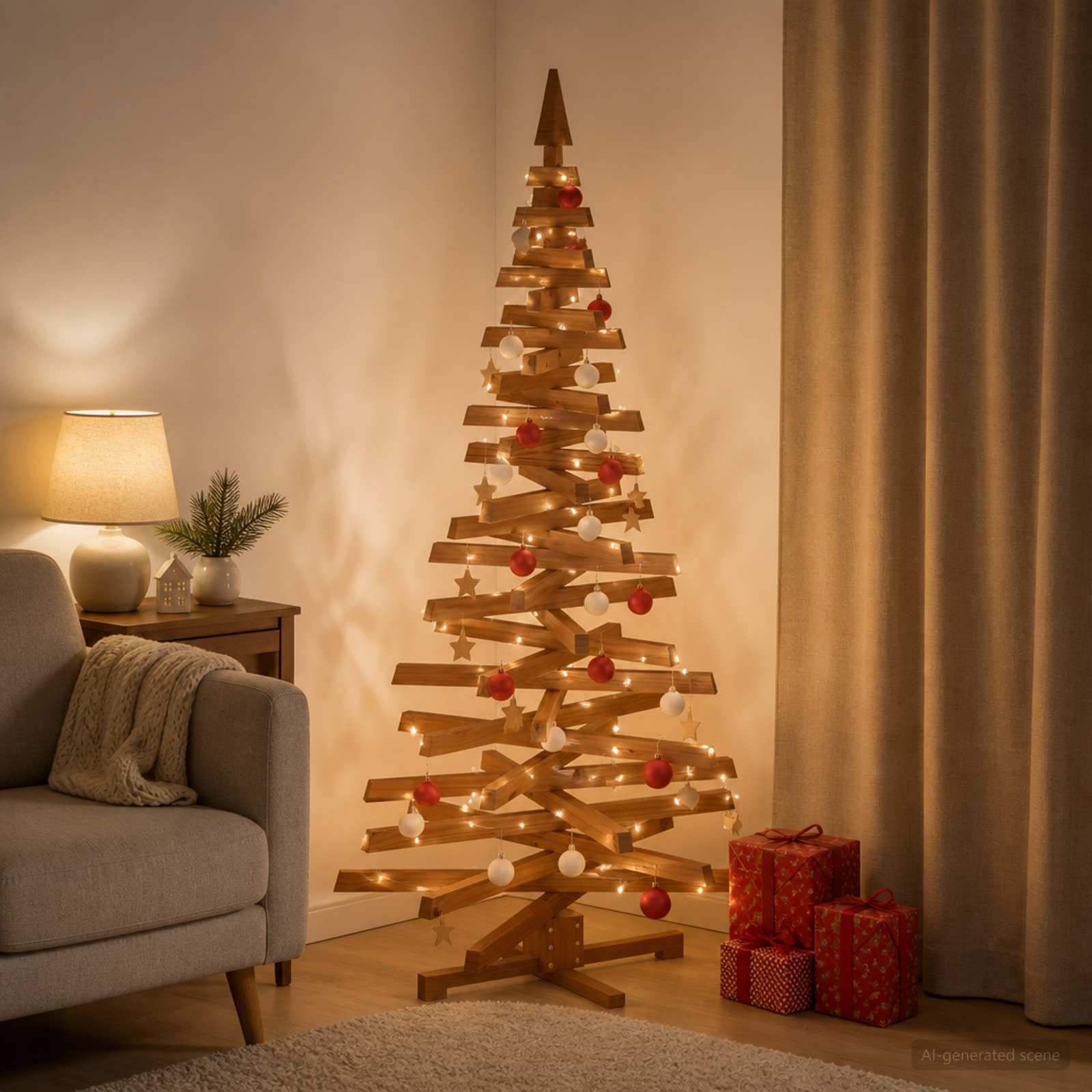 Albero di Natale in legno KOTKA 180 cm Legno Massello di Pino