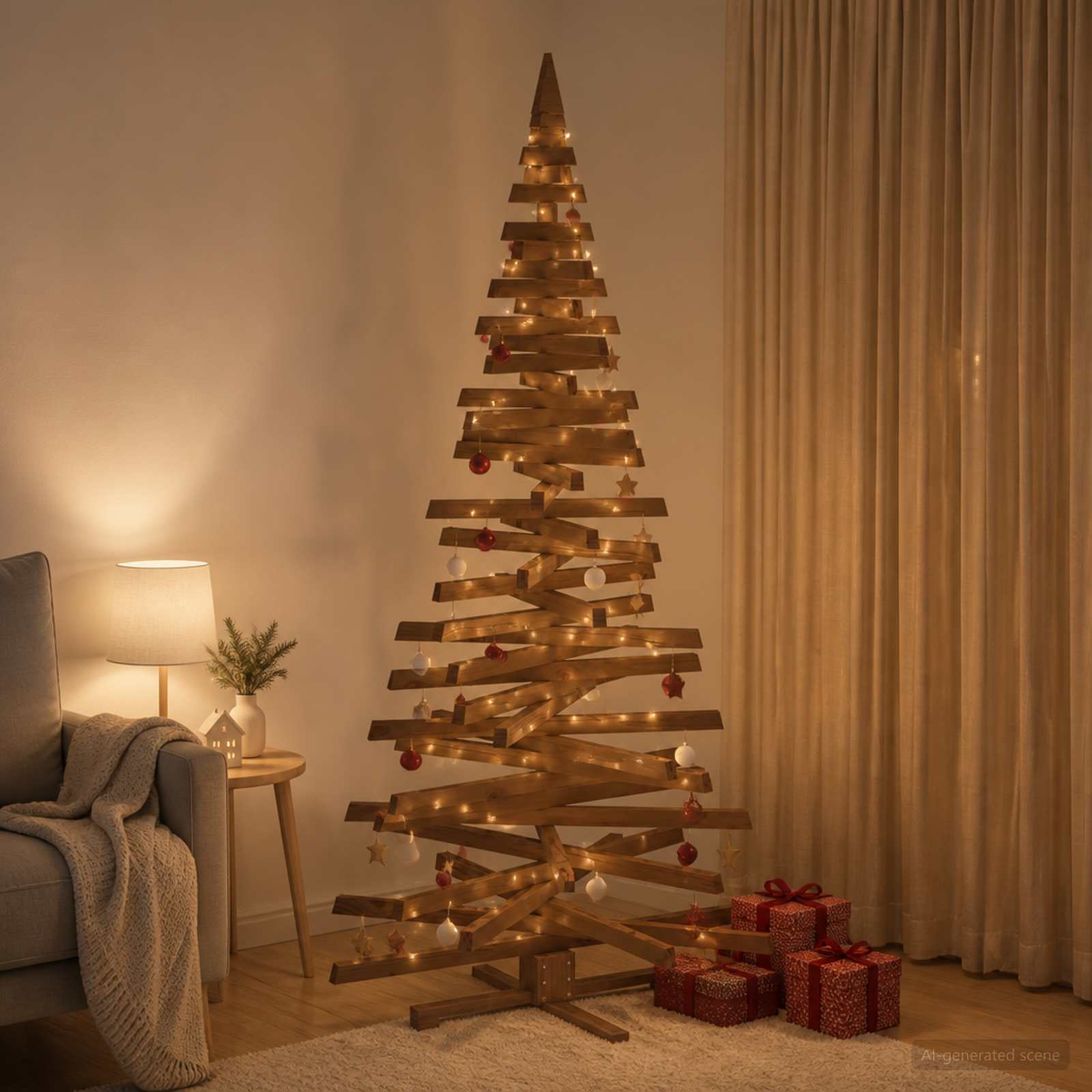 Albero di Natale in legno KOTKA 210 cm Legno Massello di Pino