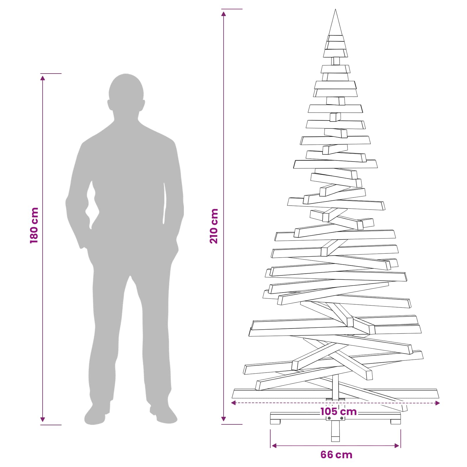 Albero di Natale in legno KOTKA 210 cm Legno Massello di Pino