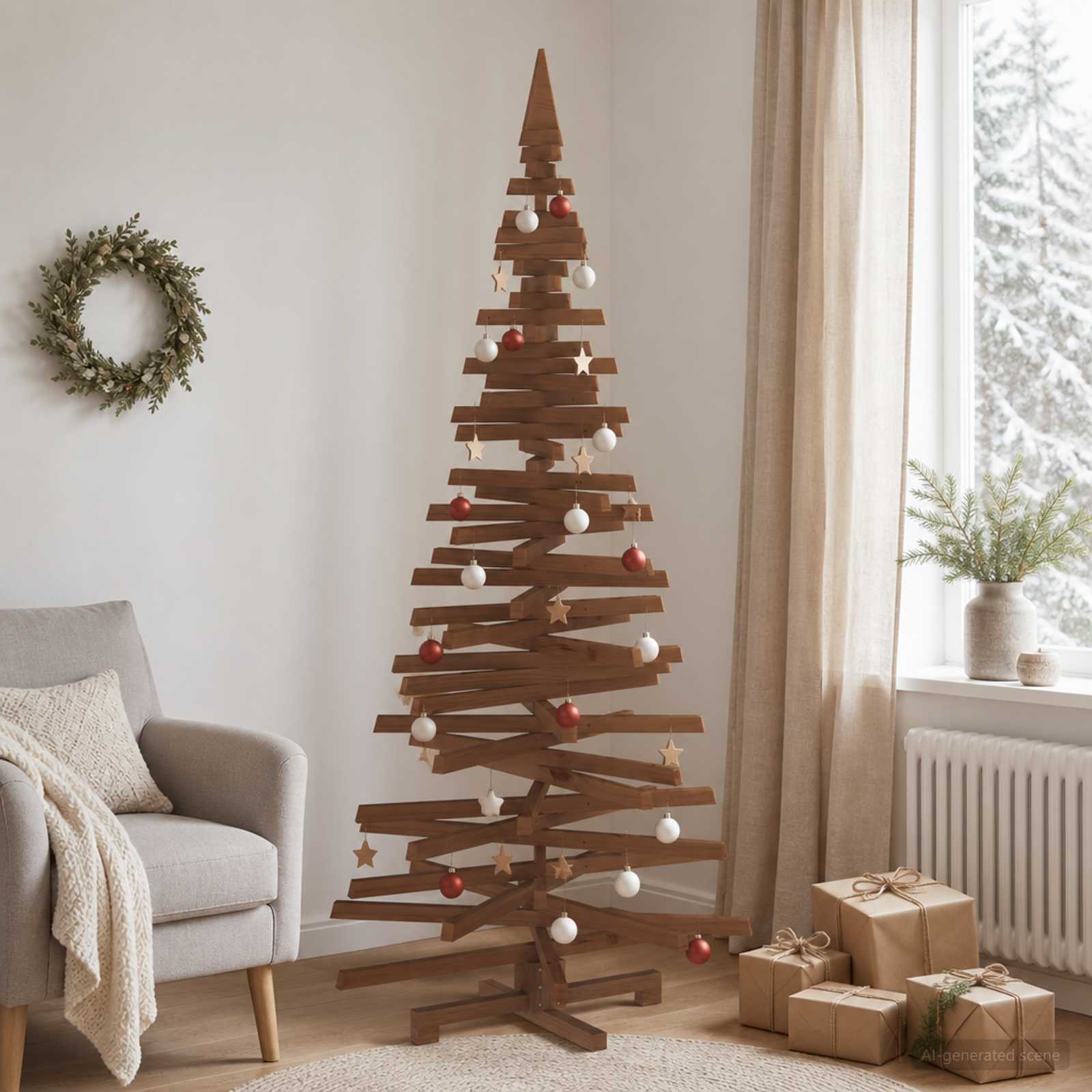 Albero di Natale in legno KOTKA 240 cm Legno Massello di Pino