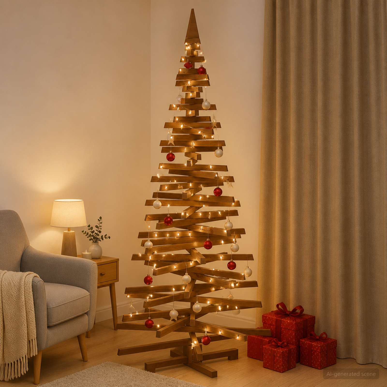 Albero di Natale in legno KOTKA 240 cm Legno Massello di Pino