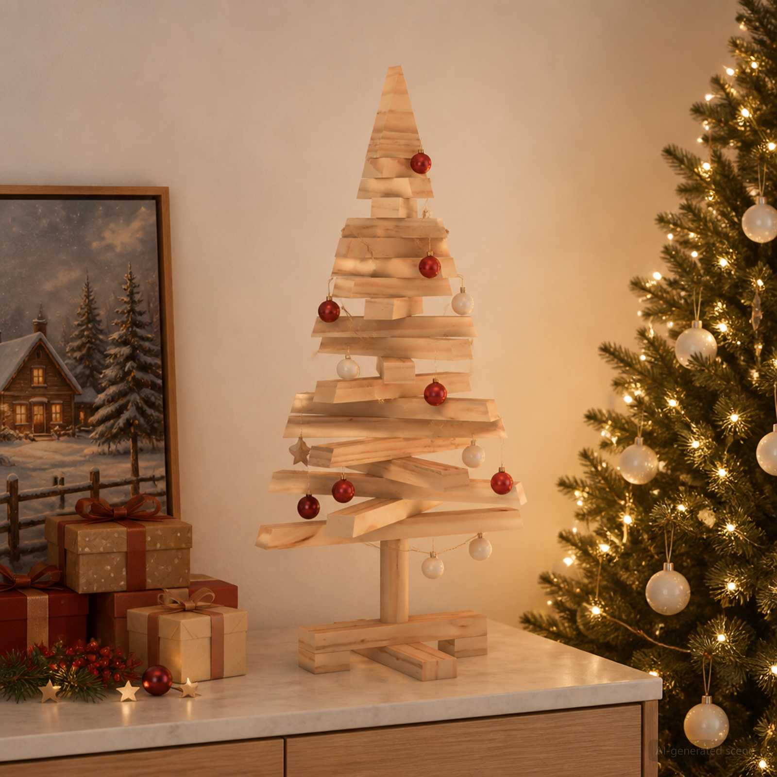 Albero di Natale in legno KOTKA 60 cm Legno Massello di Pino