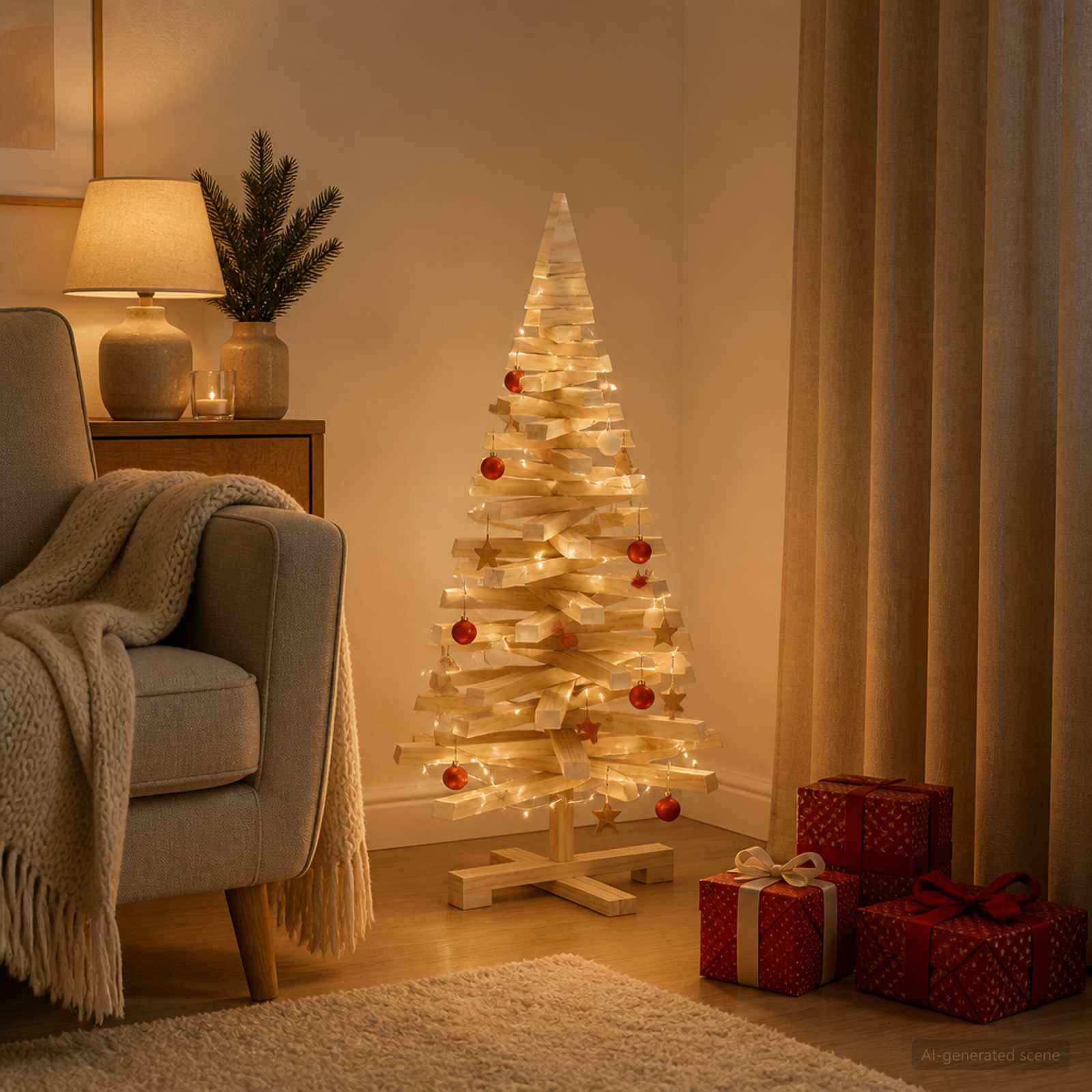 Albero di Natale in legno KOTKA 90 cm Legno Massello di Pino