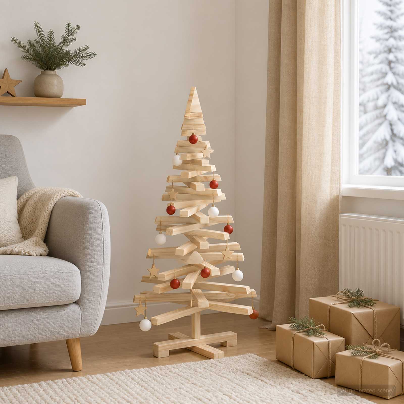 Albero di Natale in legno KOTKA 90 cm Legno Massello di Pino