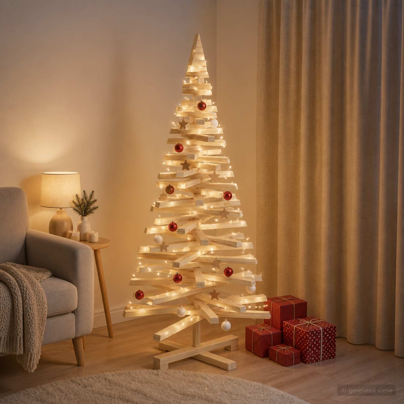 Albero di Natale in legno KOTKA 120 cm Legno Massello di Pino