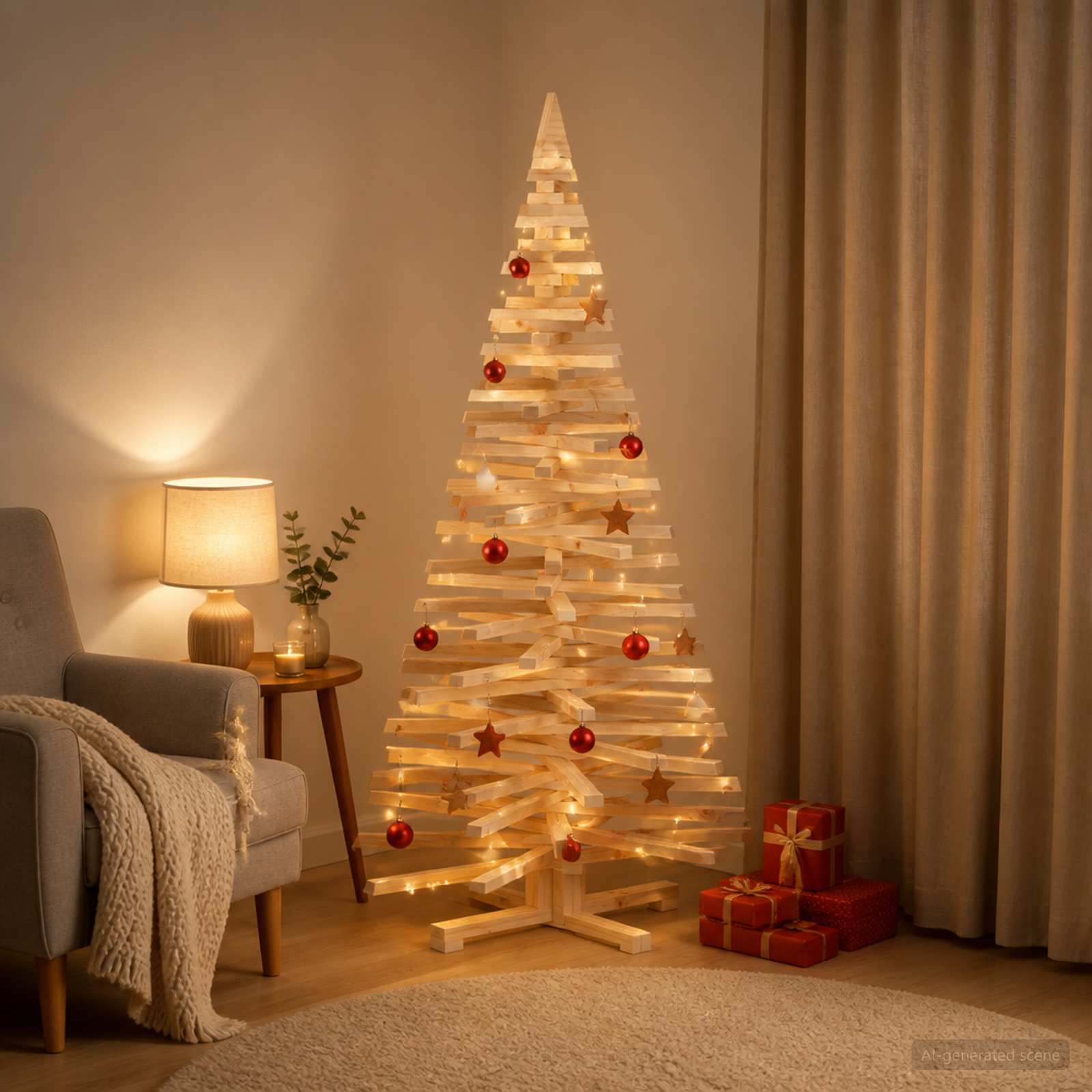 Albero di Natale in legno KOTKA 150 cm Legno Massello di Pino