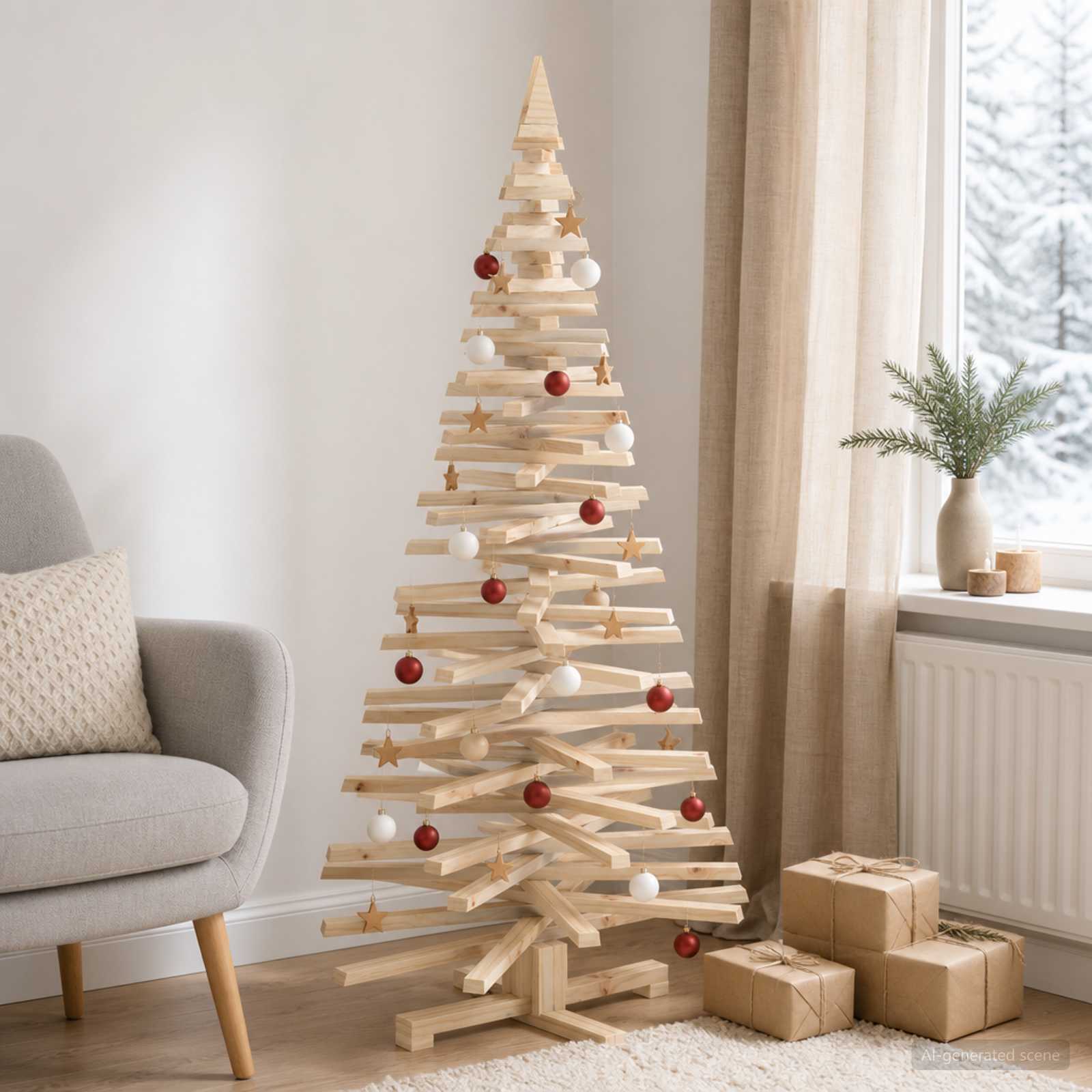 Albero di Natale in legno KOTKA 150 cm Legno Massello di Pino