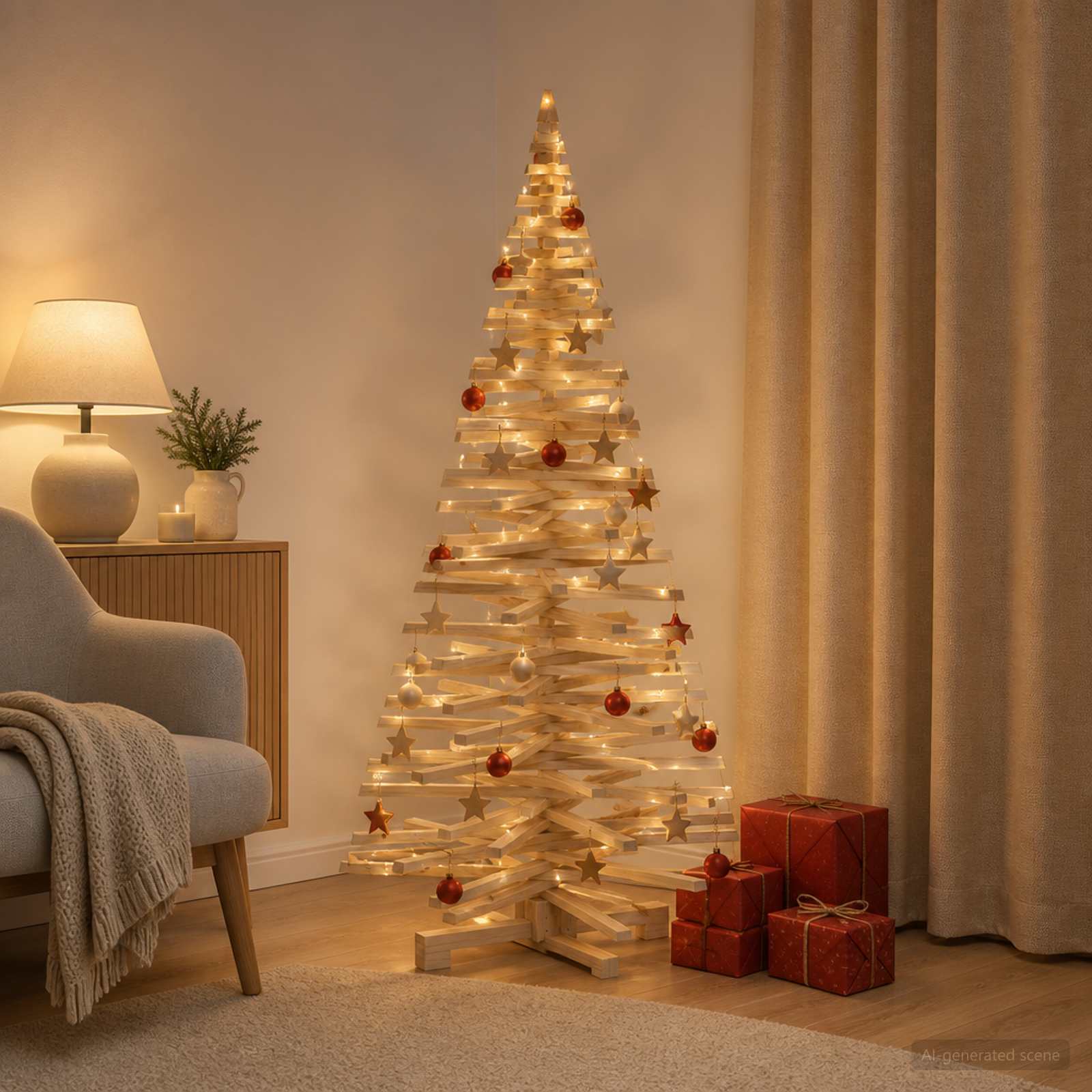 Albero di Natale in legno KOTKA 180 cm Legno Massello di Pino