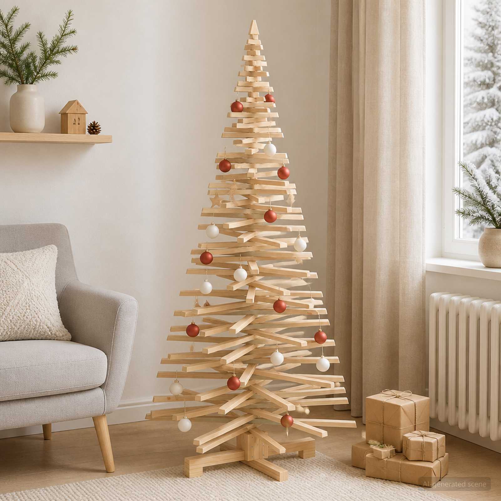 Albero di Natale in legno KOTKA 180 cm Legno Massello di Pino