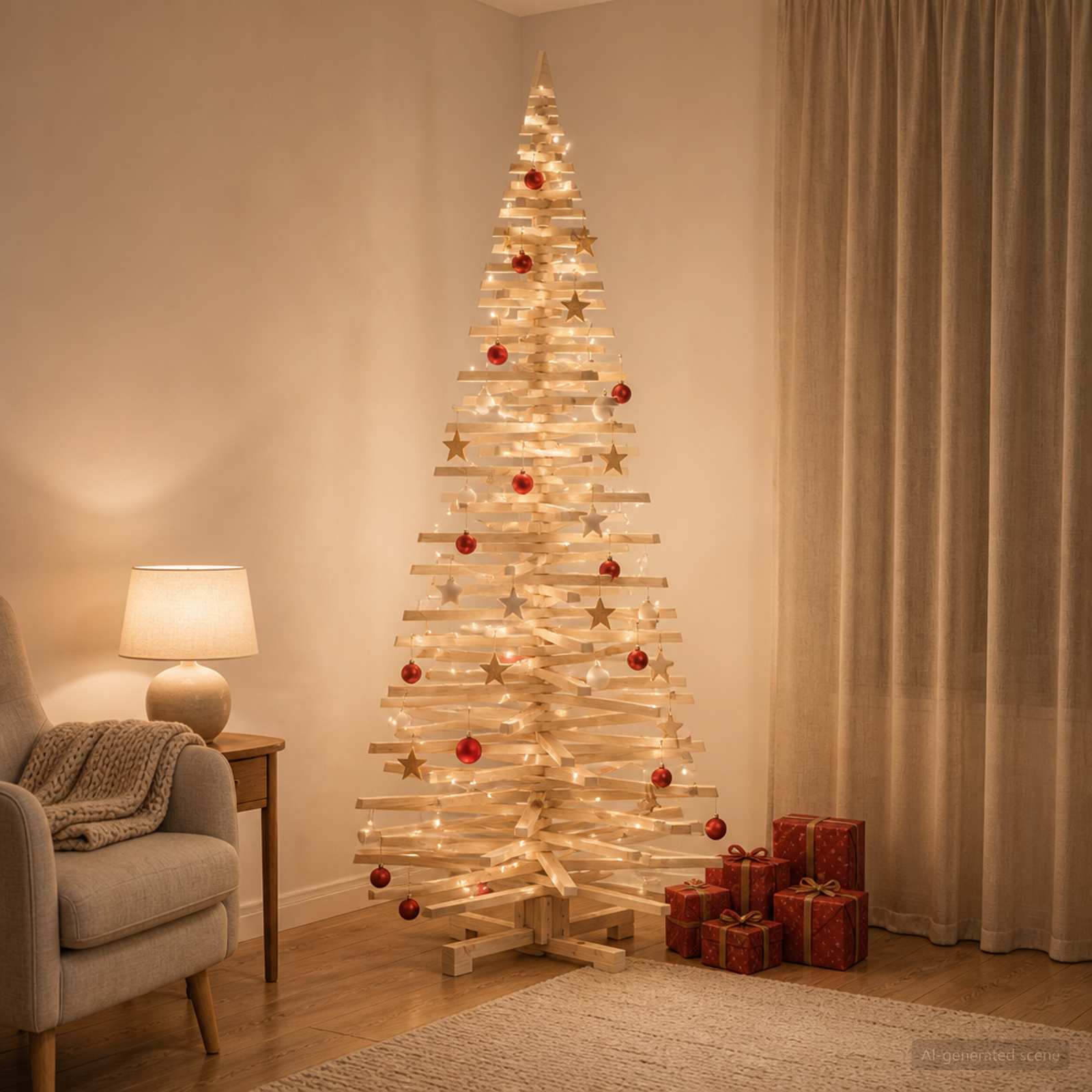 Albero di Natale in legno KOTKA 210 cm Legno Massello di Pino