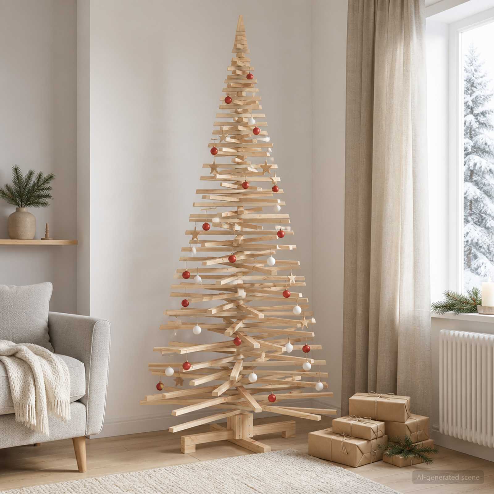Albero di Natale in legno KOTKA 210 cm Legno Massello di Pino