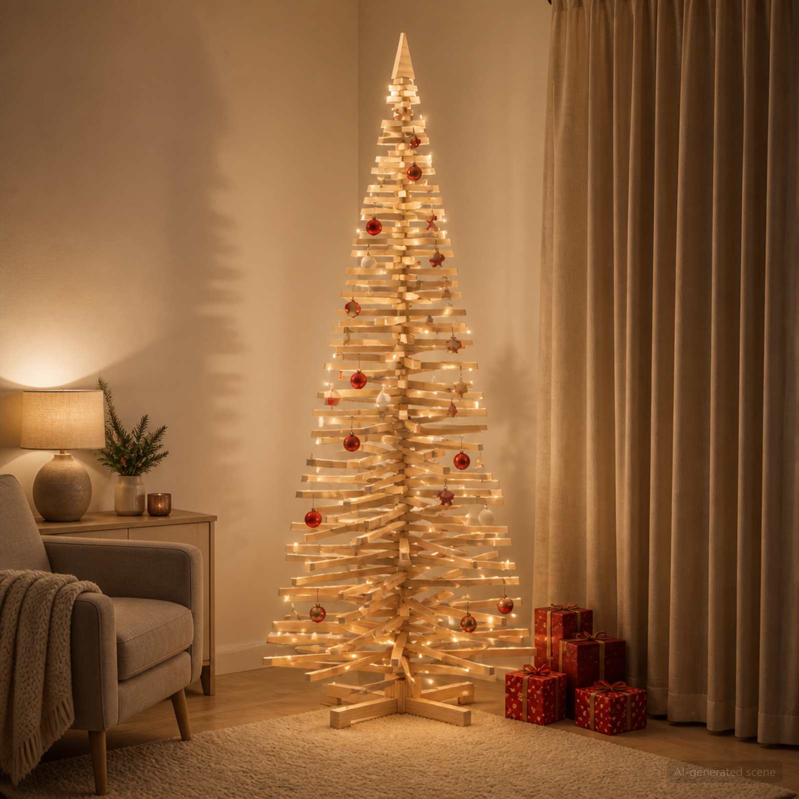Albero di Natale in legno KOTKA 240 cm Legno Massello di Pino