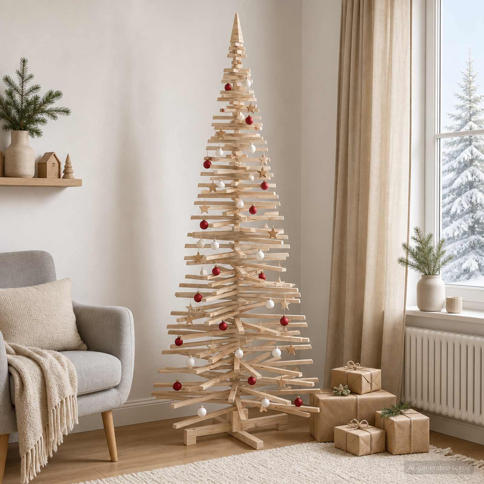 Albero di Natale in legno KOTKA 240 cm Legno Massello di Pino