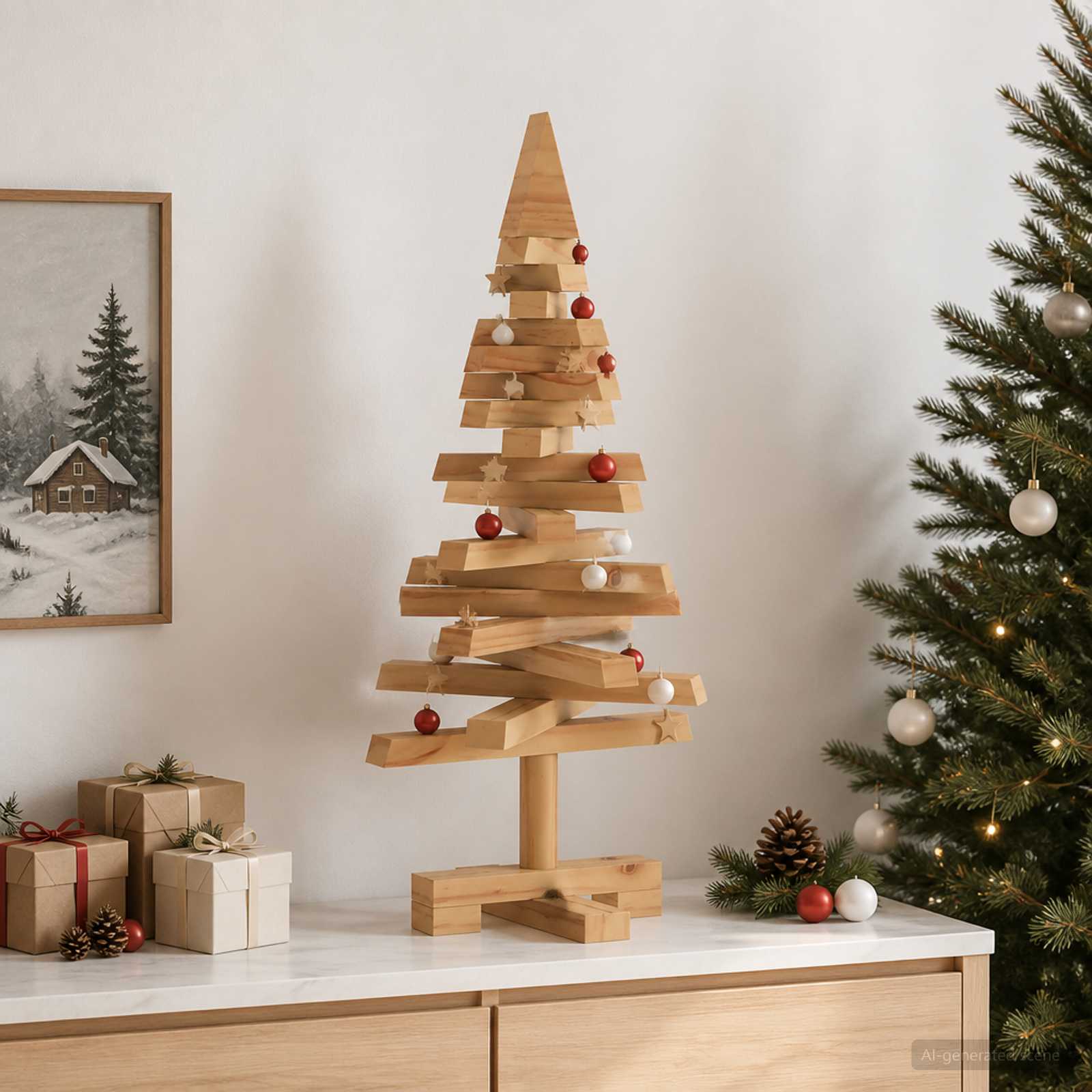 Albero di Natale in legno KOTKA 60 cm Legno Massello di Pino