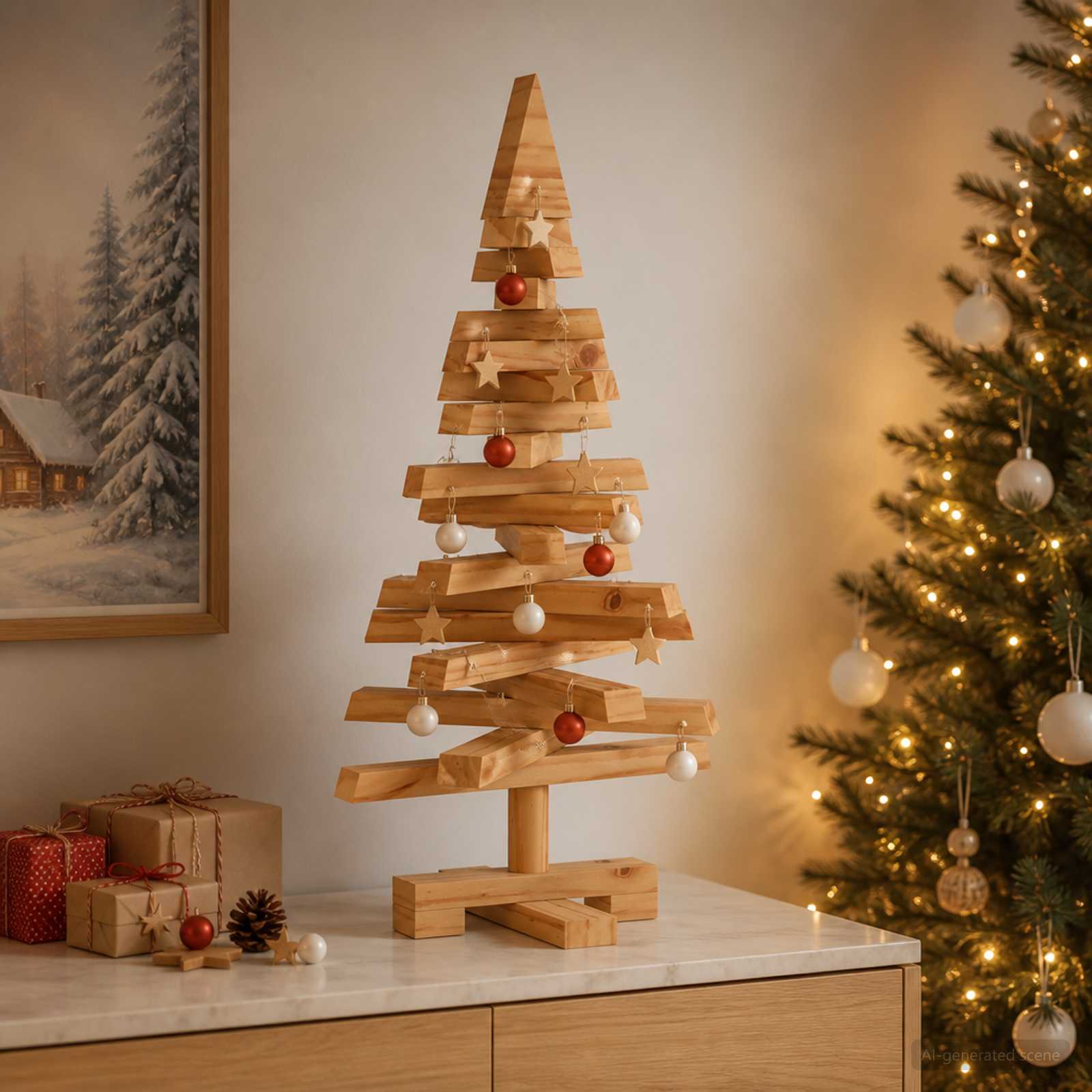 Albero di Natale in legno KOTKA 60 cm Legno Massello di Pino
