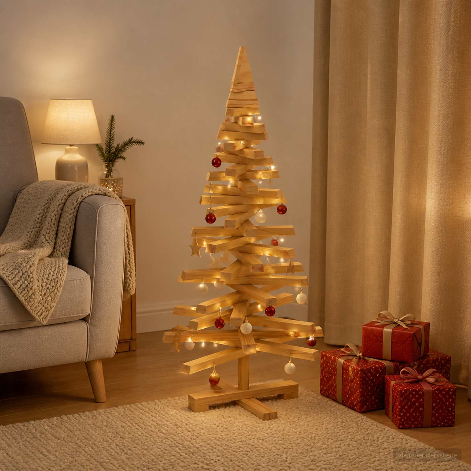 Albero di Natale in legno KOTKA 90 cm Legno Massello di Pino