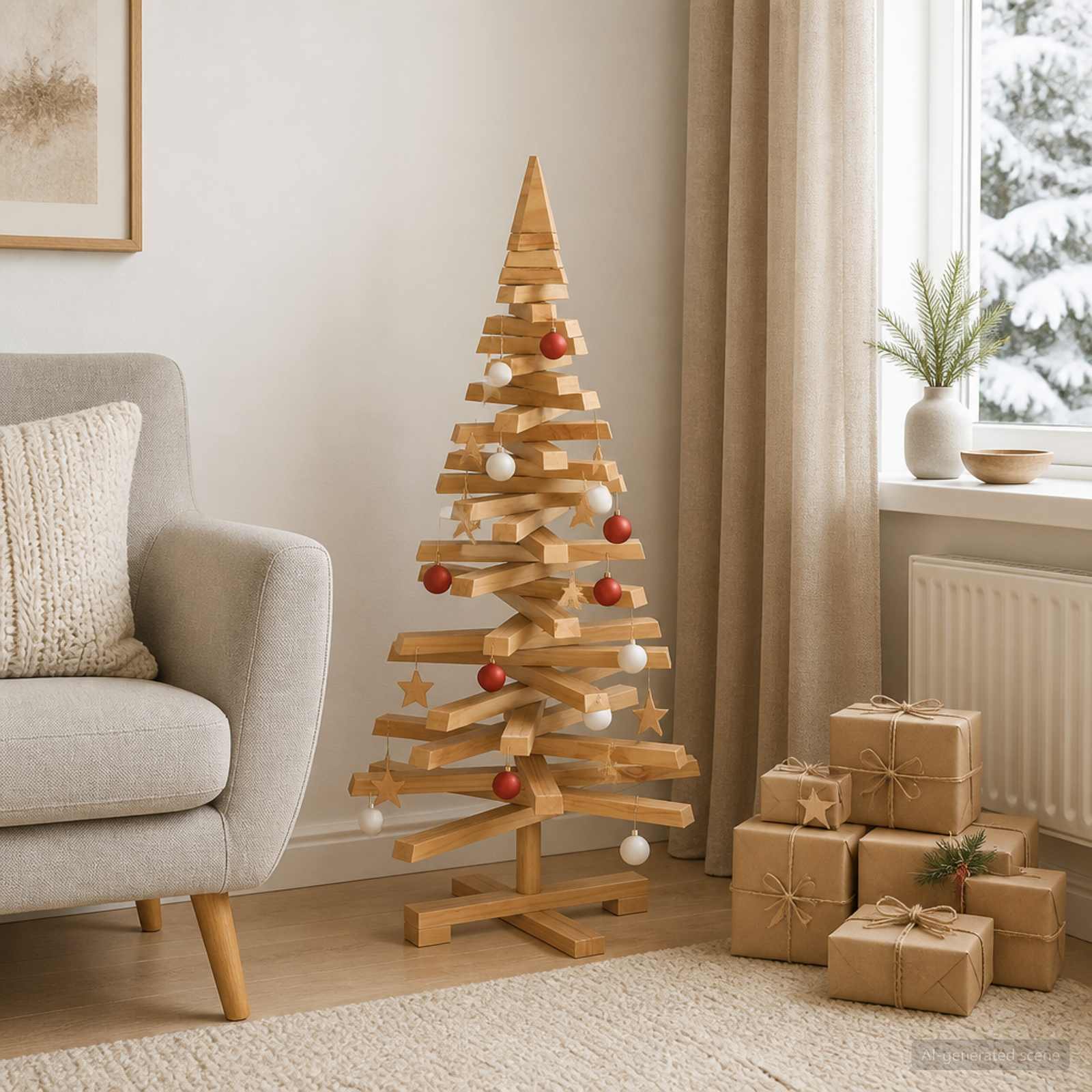 Albero di Natale in legno KOTKA 90 cm Legno Massello di Pino