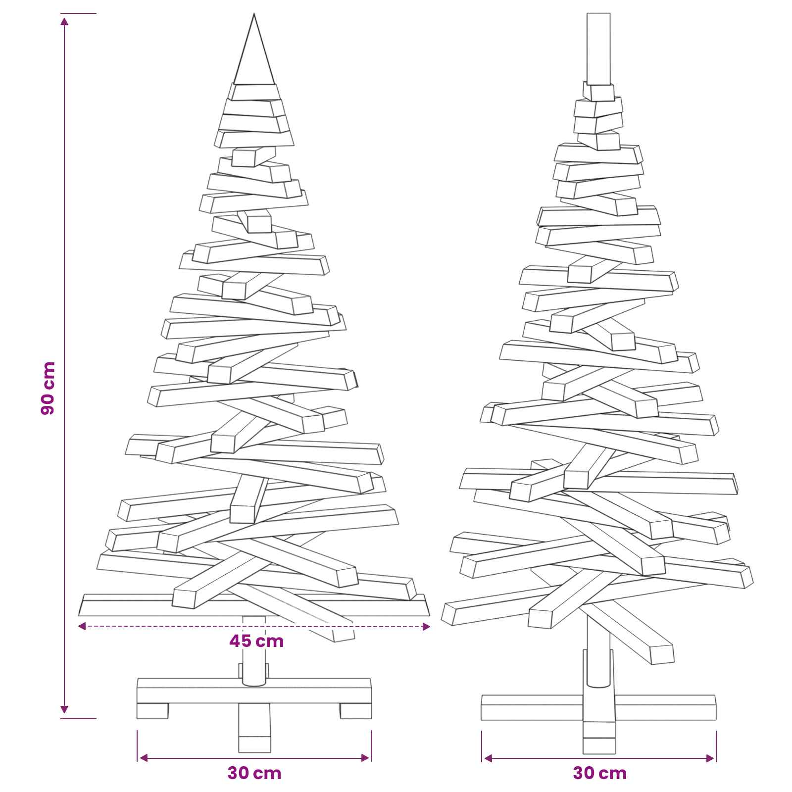 Albero di Natale in legno KOTKA 90 cm Legno Massello di Pino