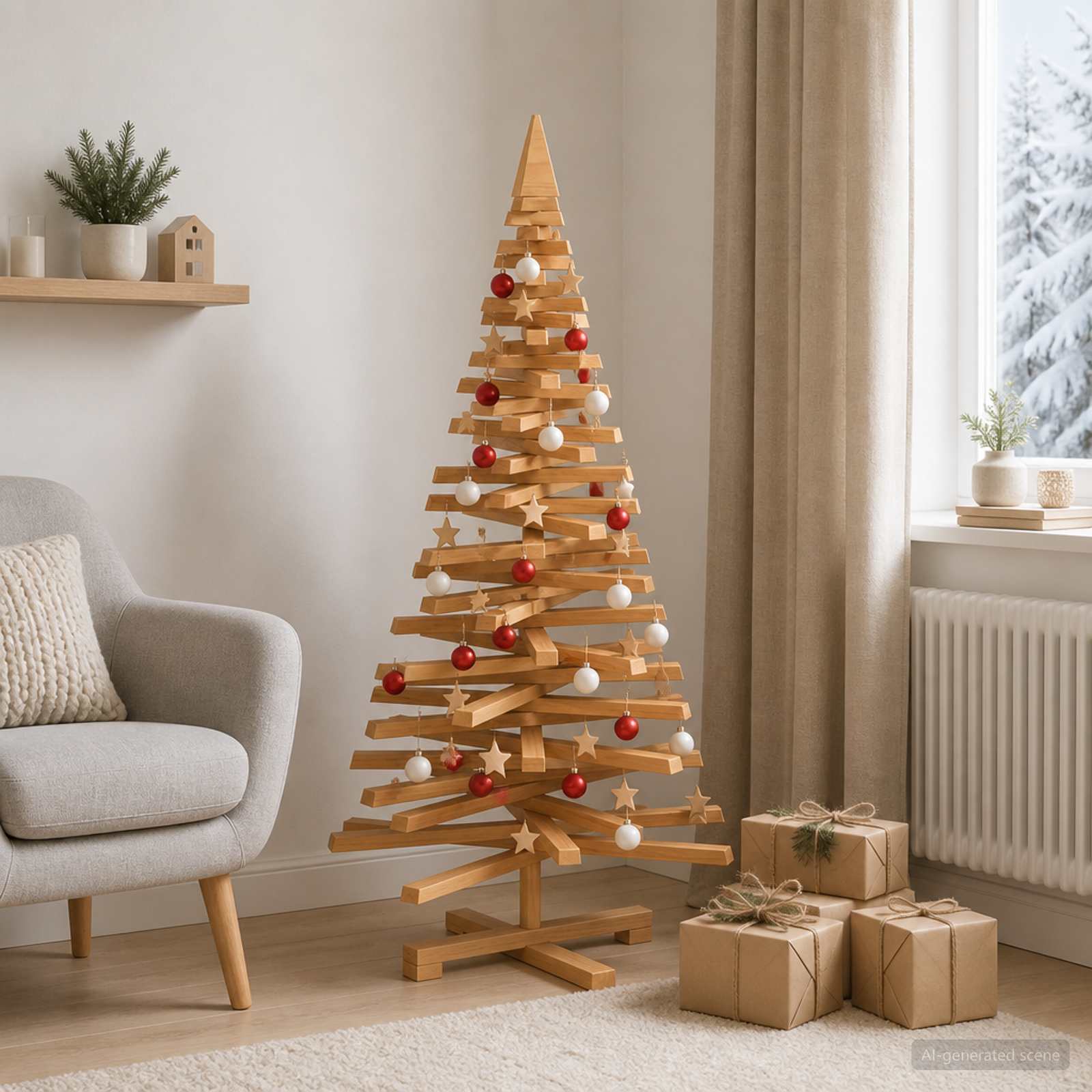 Albero di Natale in legno KOTKA 120 cm Legno Massello di Pino