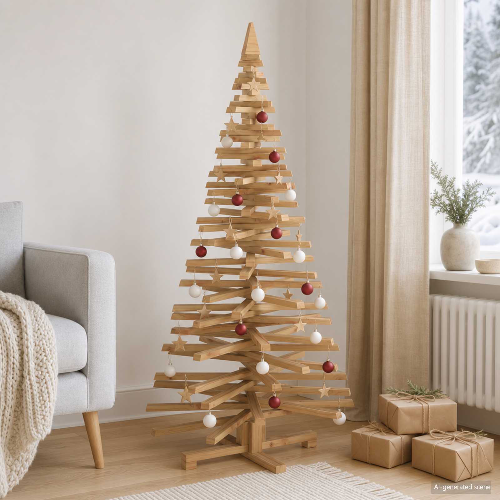 Albero di Natale in legno KOTKA 150 cm Legno Massello di Pino
